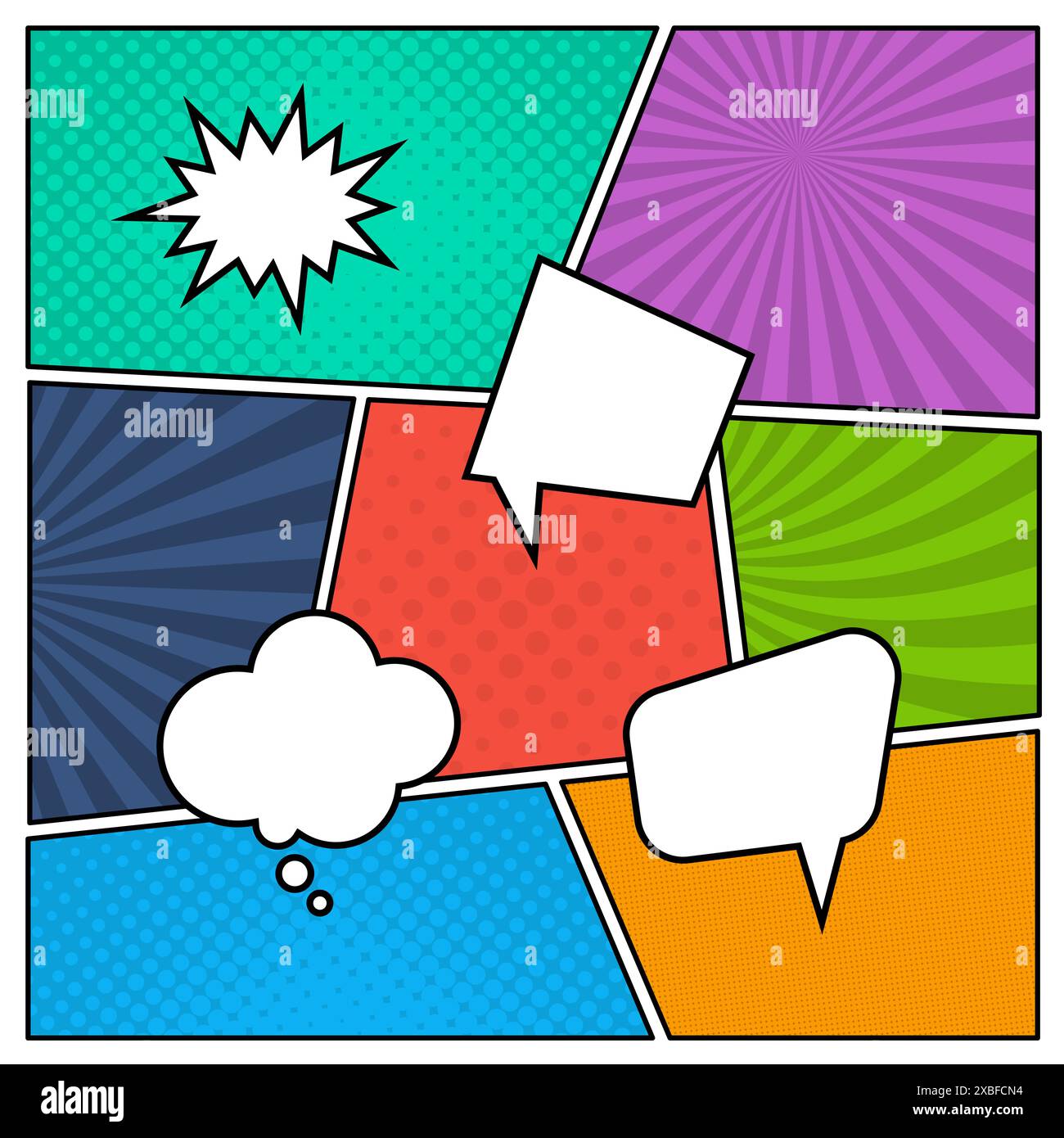 Colorful comic book page background in pop art style with empty speech ...