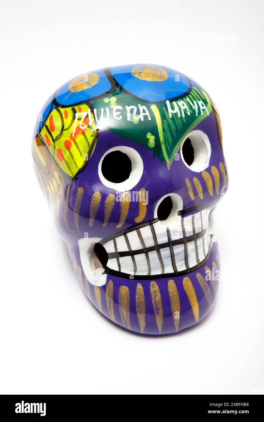 colourful day of the dead mexican skull on white background Stock Photo