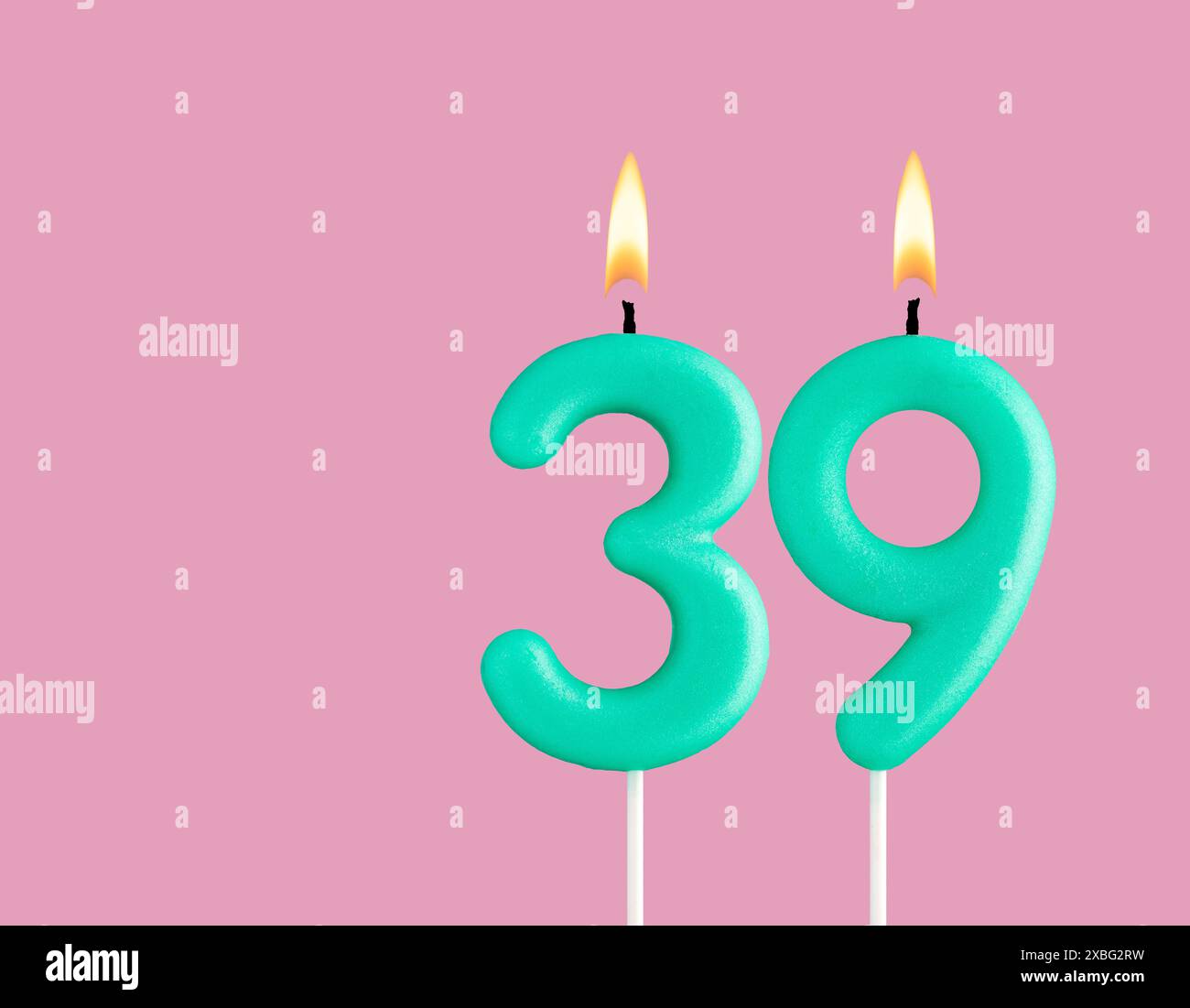 Birthday card with green number 39 candle - Pastel pink background ...