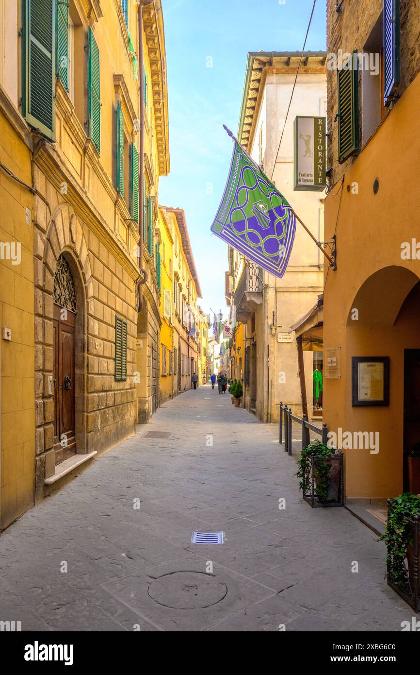 Montepulciano, Italy - April 27, 2023: Street in the medieval village of Montepulciano, Tuscany, Italy Stock Photo