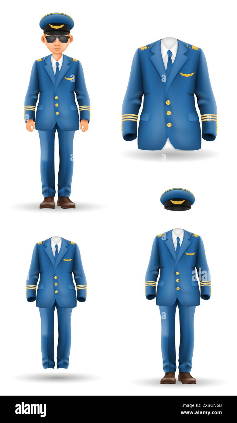 pilot uniform suit work clothes vector illustration isolated on white background Stock Vector