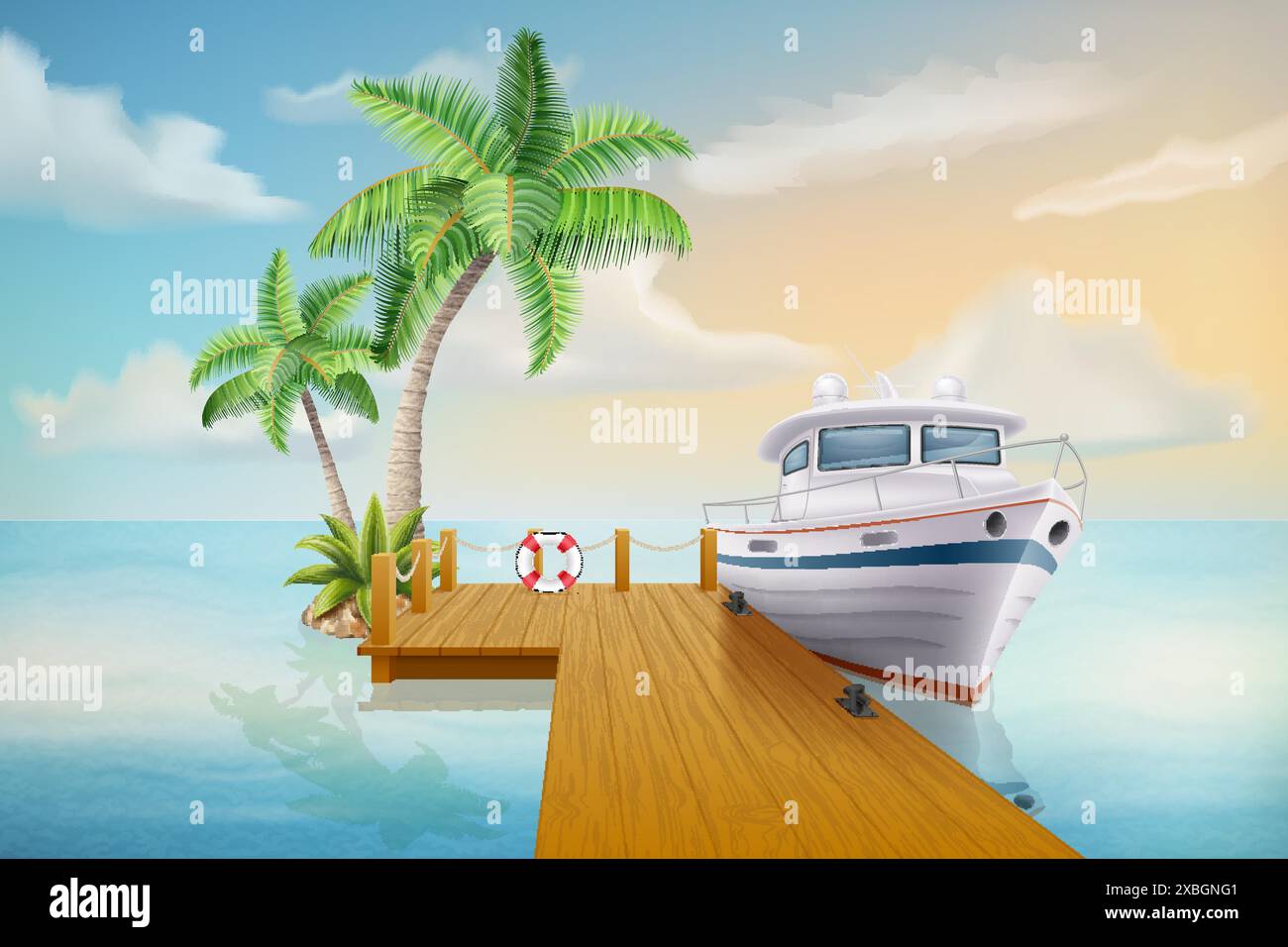 seascape with sand beach sea waves sky and clouds vector illustration ...