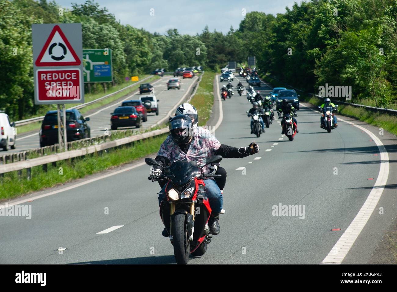 Motorcycles in Convoy on the memorial ride for Hairy Biker Dave Myers ...