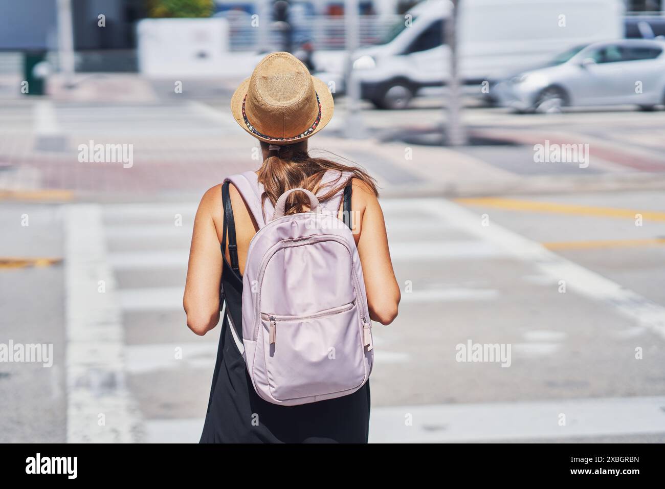 Picture from Miami of woman on a pedestrian crossing Stock Photo - Alamy