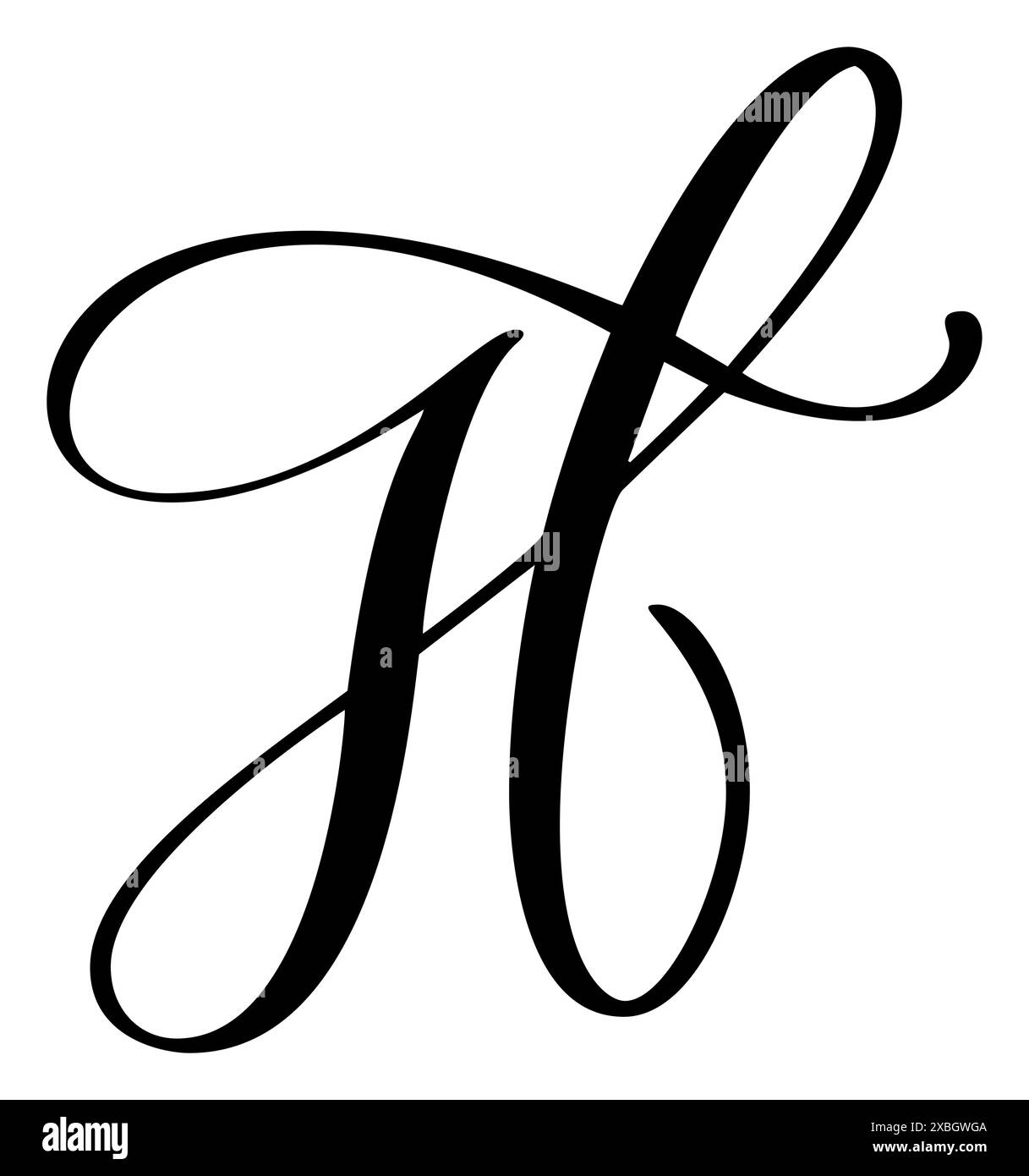 Vector calligraphy hand drawn capital letter h logo script font
