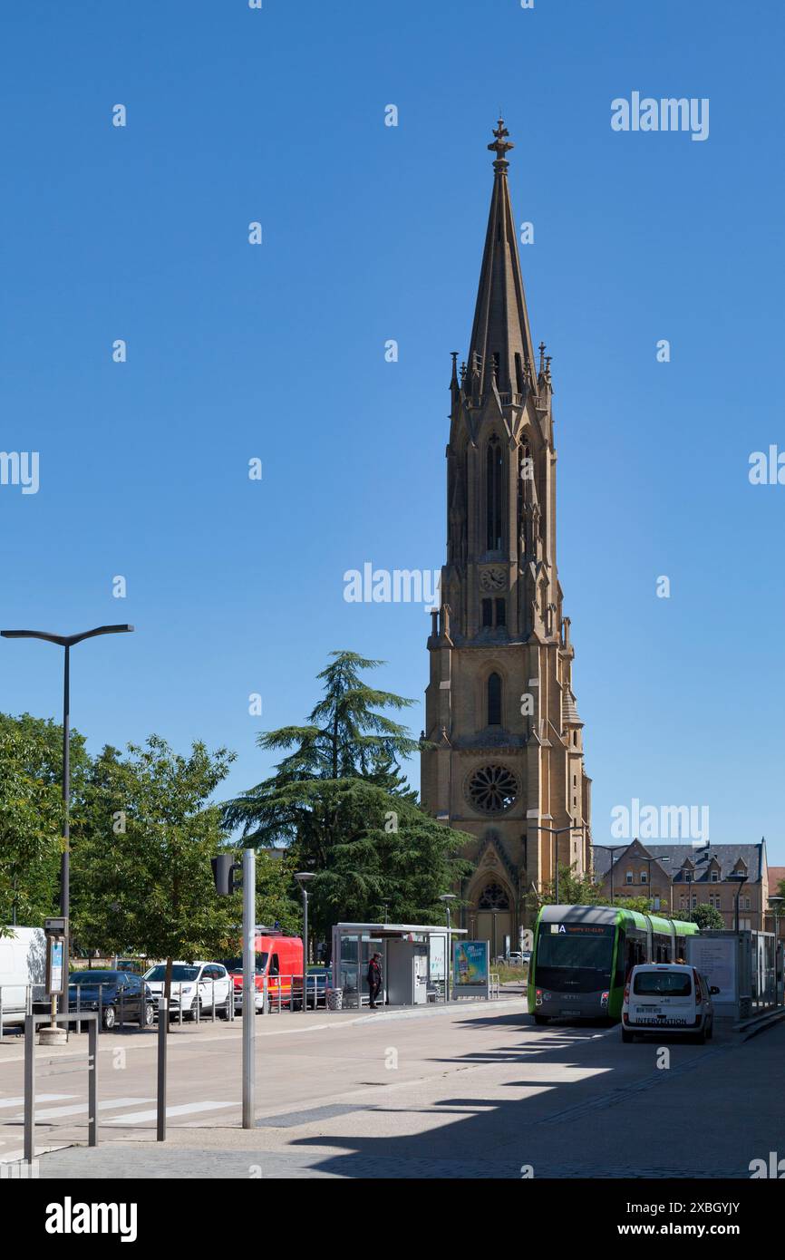 Metz, France - June 24 2020: The Temple of Garnison is a building of worship located square of Luxembourg. It is one of the tallest monuments in the c Stock Photo