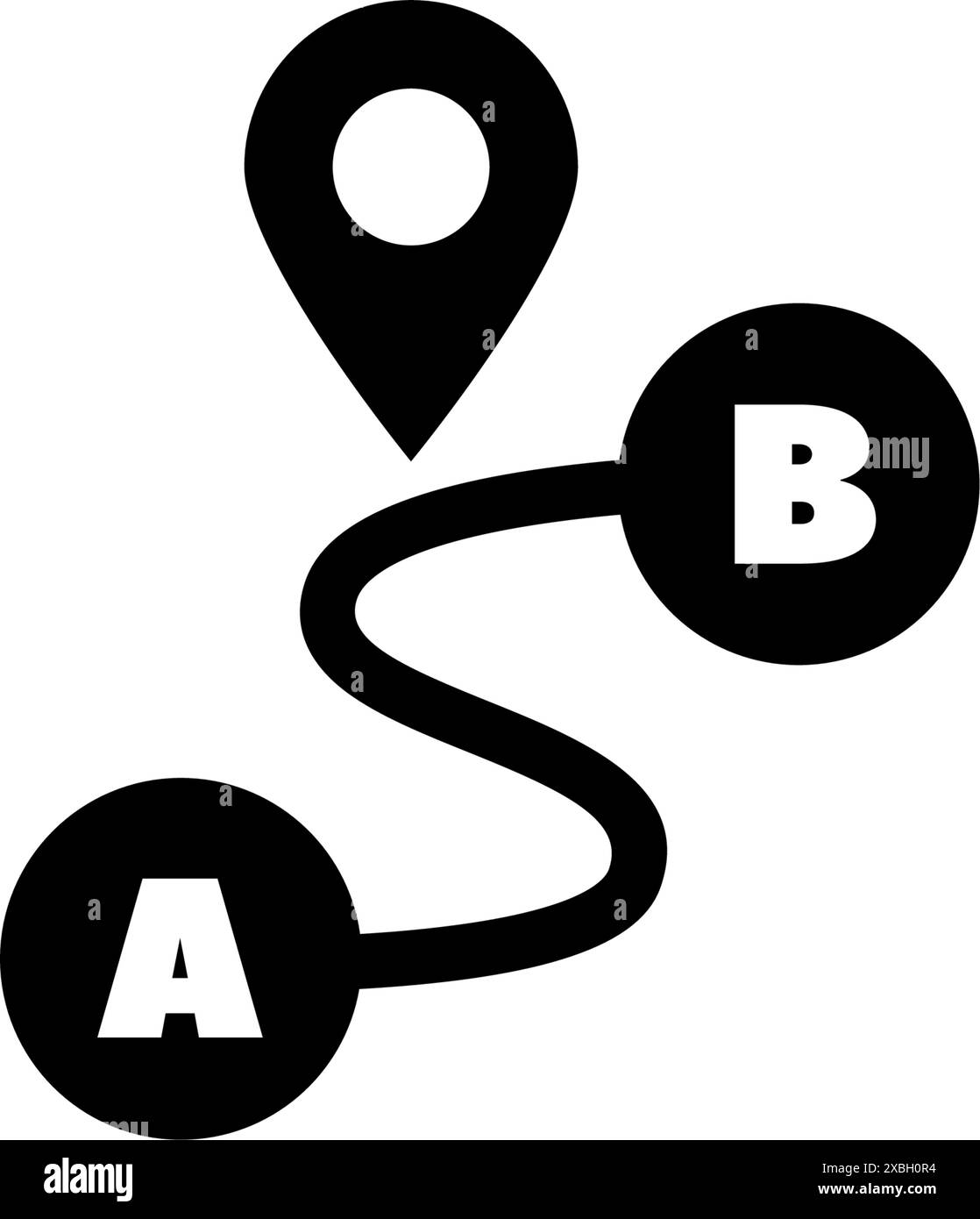 Modern route map icon with location pins A and B. Stock Vector