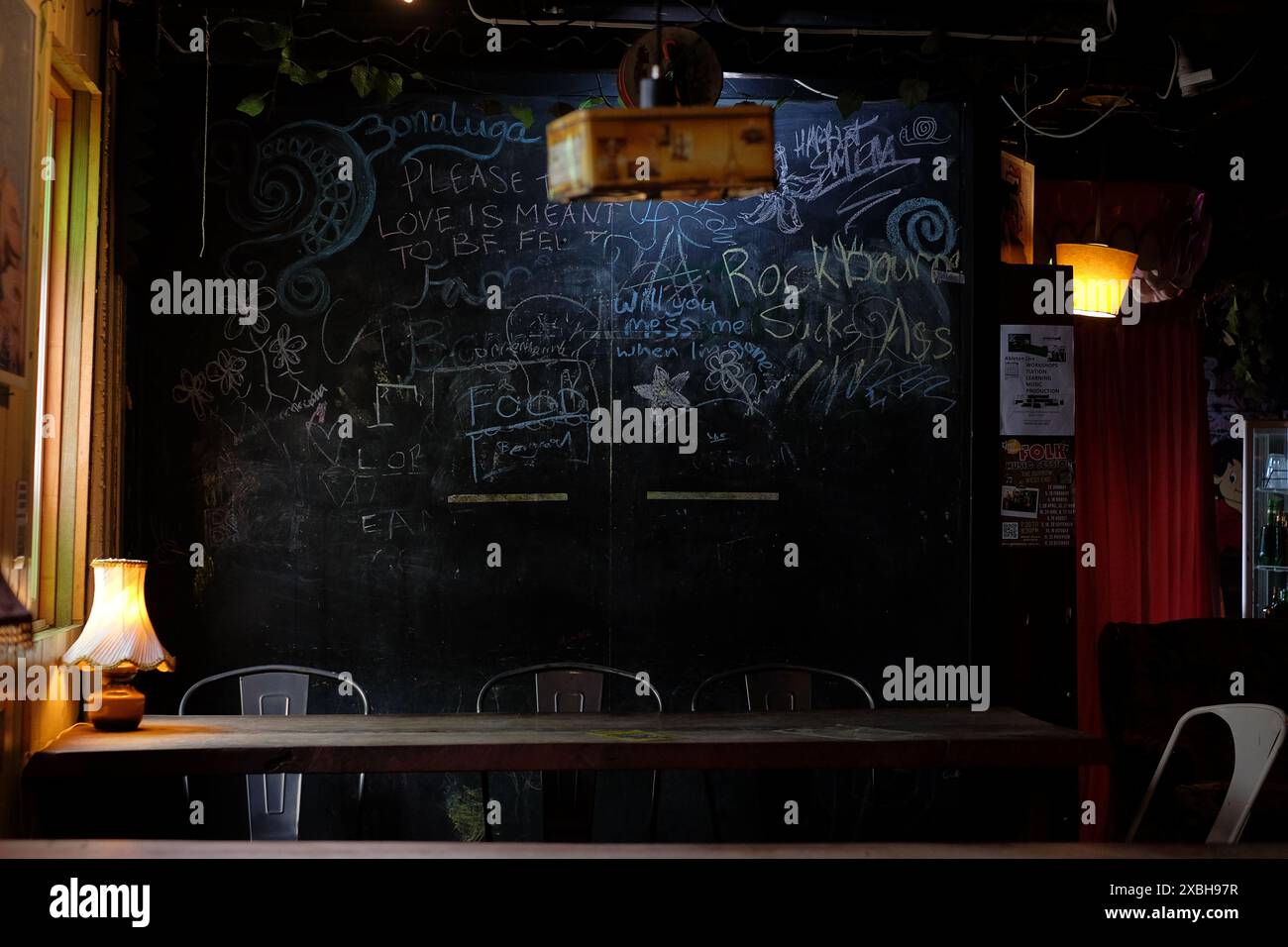 Blackboard in a Pizza restaurant and cafe in West End Brisbane situated under an old