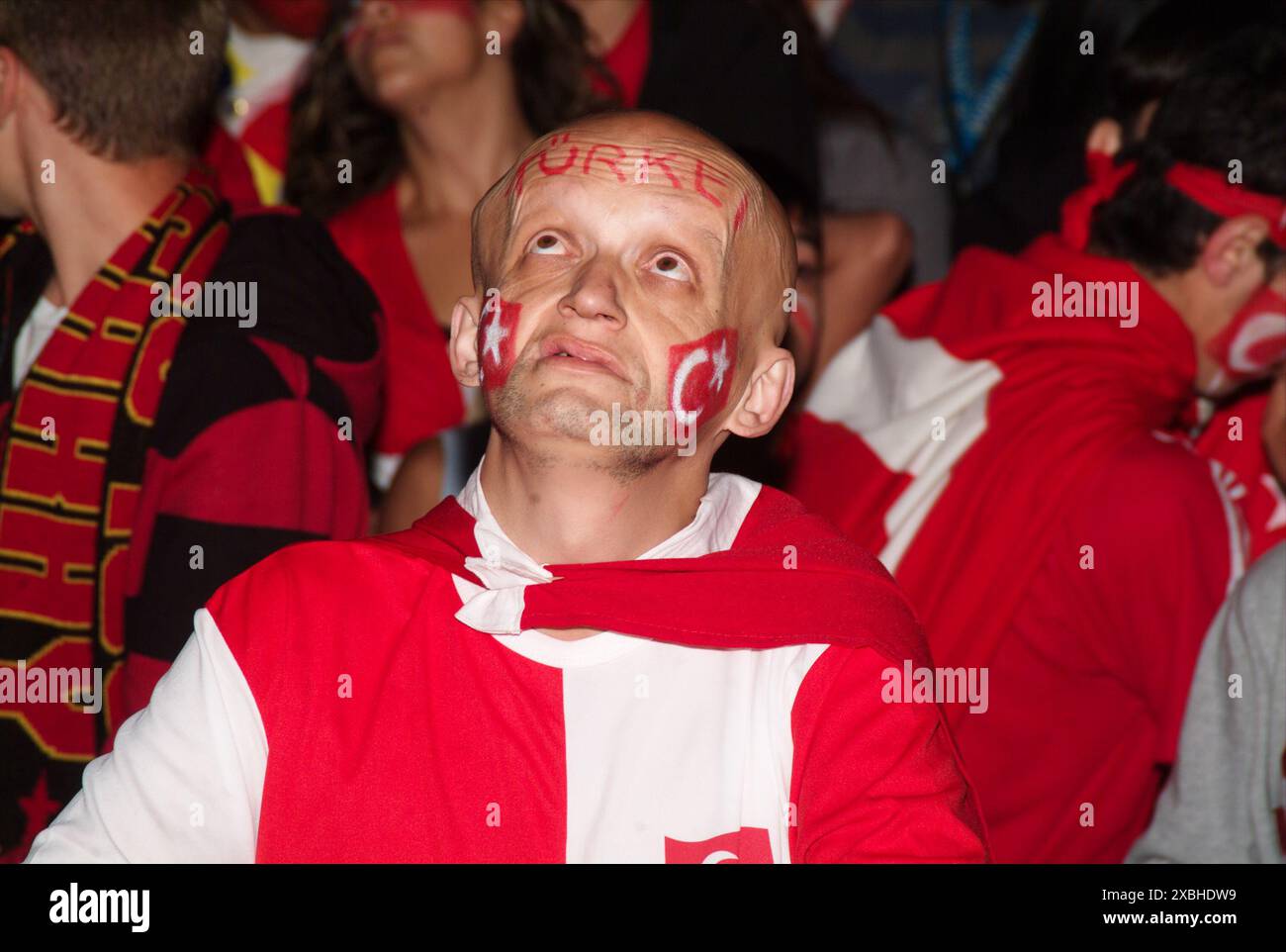 Vienna, Austria. June 16, 2008. The 13th European Football Championship (officially UEFA EURO 2008) was held from 7 to 29 June 2008 in Austria and Switzerland. Public viewing in Vienna at Rathausplatz with supporters of the Turkish national team Stock Photo