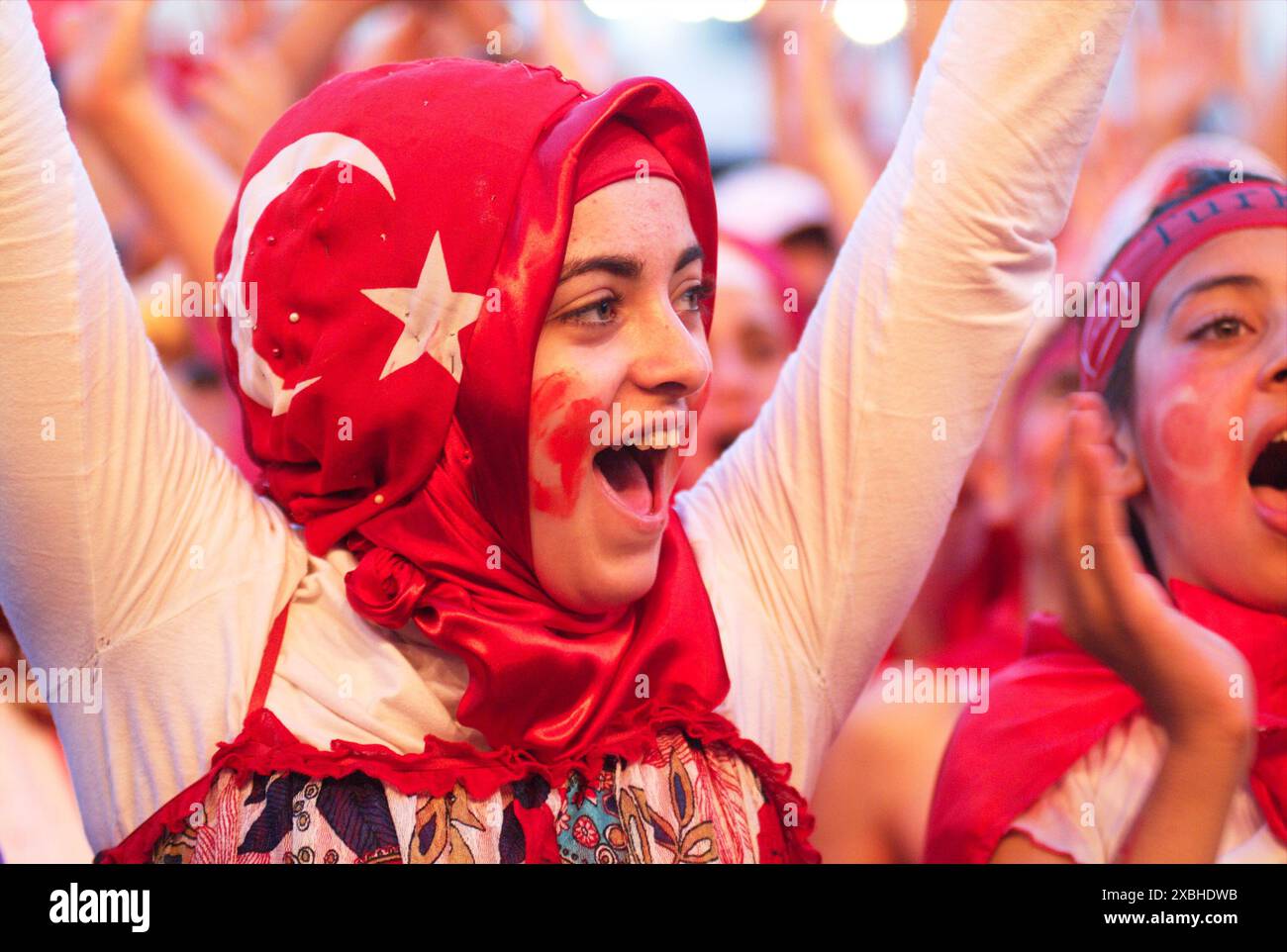 Vienna, Austria. June 21, 2008. The 13th European Football Championship (officially UEFA EURO 2008) was held from 7 to 29 June 2008 in Austria and Switzerland. Public viewing in Vienna at Rathausplatz with supporters of the Turkish national team Stock Photo