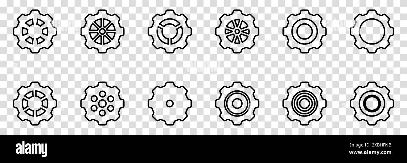 Simple Gear wheel collection. Cogwheel. Gears icon outline set. Setting ...
