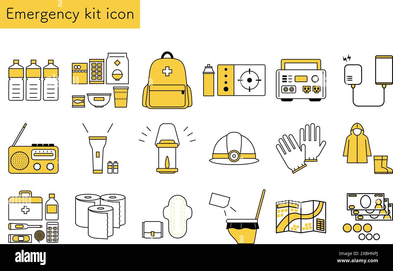 Simple line drawing icon of emergency kit set, Vector Illustration Stock Vector