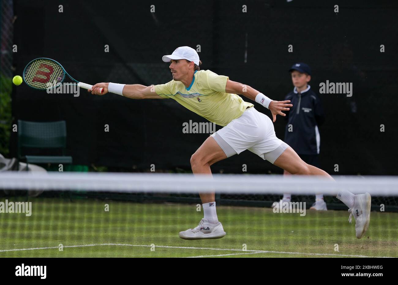 12th June 2024; Lexus Nottingham Tennis Centre, Nottingham, England; Rothesay Nottingham Open, Day 3; Patrick Kypson plays a forehand shot to Mikhail Kukushkin, mens singles Stock Photo