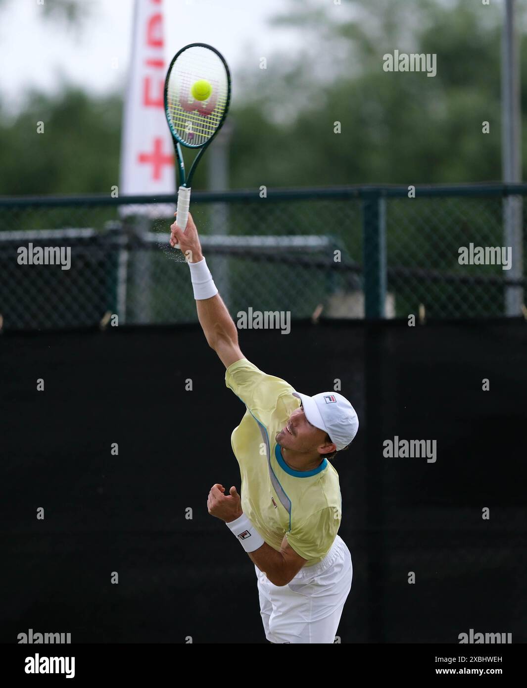 12th June 2024; Lexus Nottingham Tennis Centre, Nottingham, England; Rothesay Nottingham Open, Day 3; Patrick Kypson serves to Mikhail Kukushkin, mens singles Stock Photo