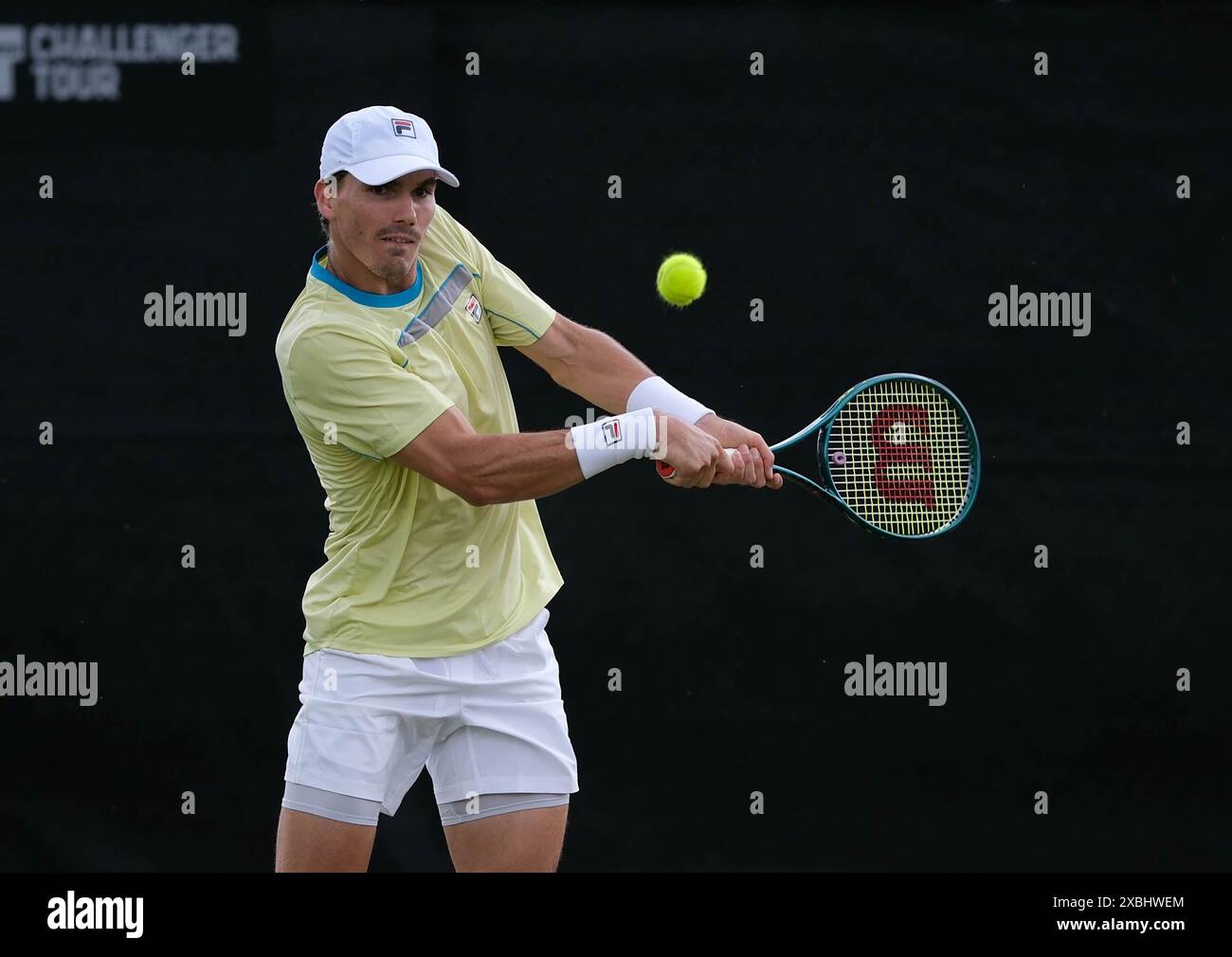 12th June 2024; Lexus Nottingham Tennis Centre, Nottingham, England; Rothesay Nottingham Open, Day 3; Patrick Kypson plays a backhand shot to Mikhail Kukushkin, mens singles Stock Photo