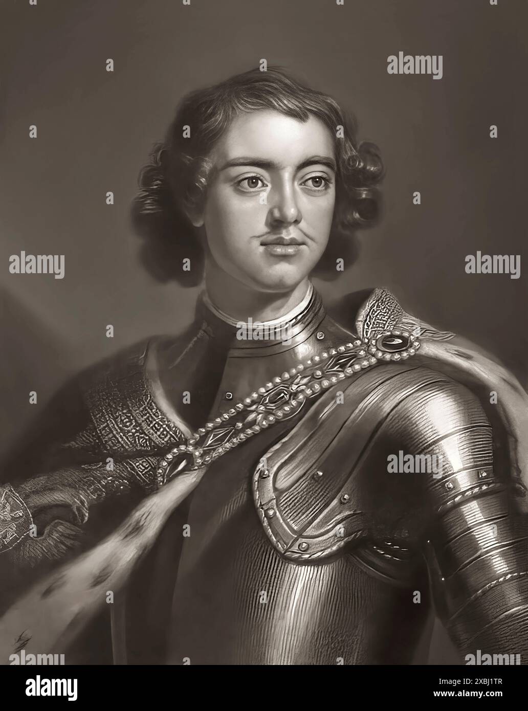 Portrait of Peter the Great, Peter I or Pyotr Alexeyevich Romanov, 1672-1725, Emperor of the Russian Empire, digitally optimized Stock Photo