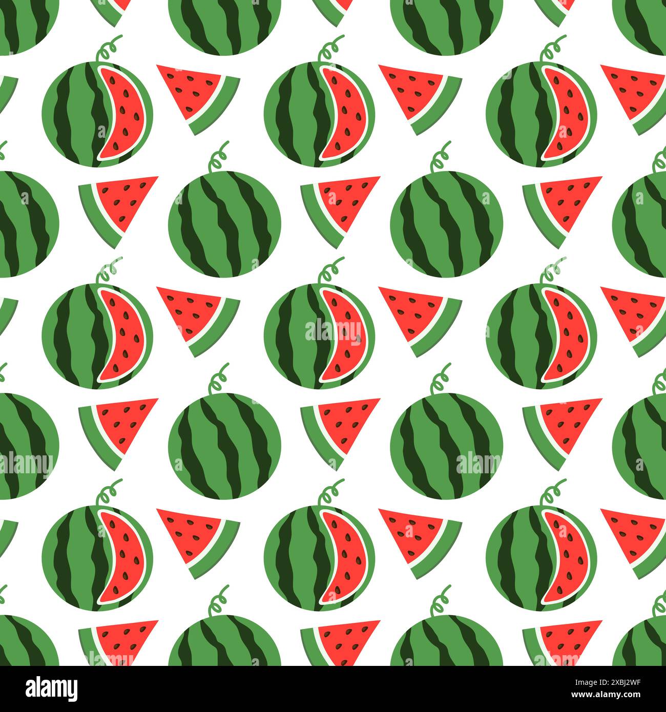 Whole and cut slice, dissected Watermelon Vector Seamless Pattern. Food ...