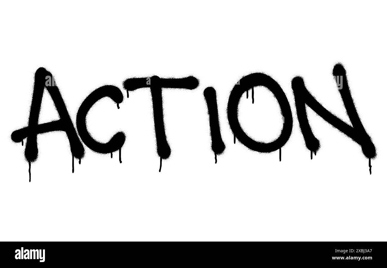Isolated spray-painted graffiti tag ACTION over white. Stock Vector