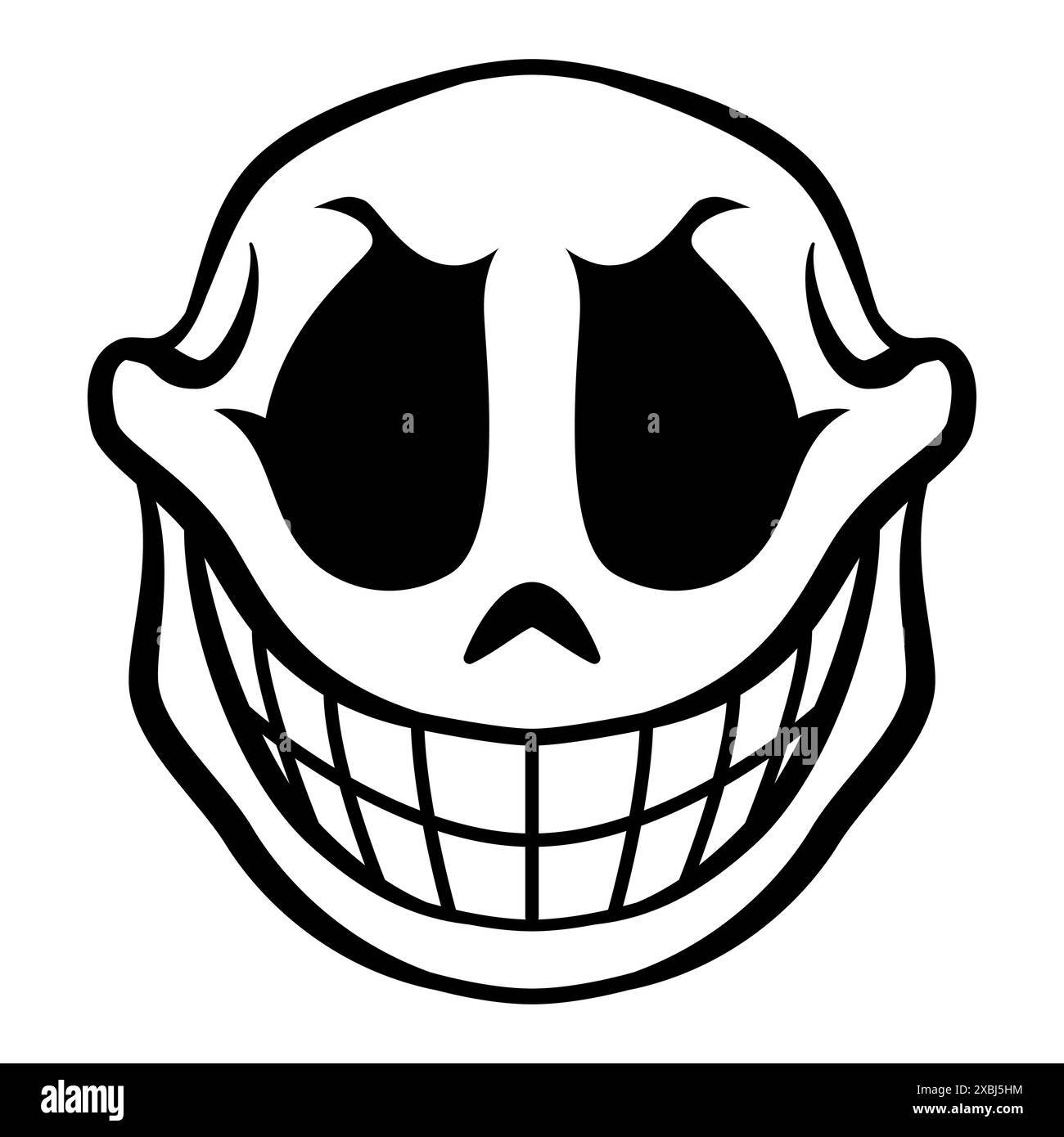 cartoon caricature smiling skull, black and white vector tattoo illustration, isolated on white Stock Vector