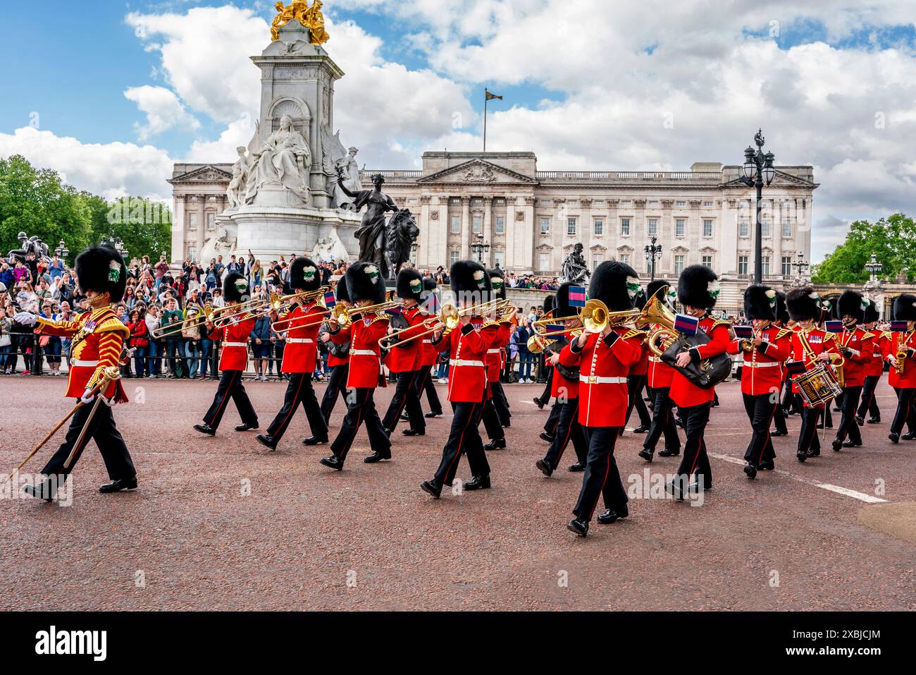 The Band Of The Welsh Guards Take Part In The Changing of The Guard Ceremony, Buckingham Palace, London, UK. Stock Photo