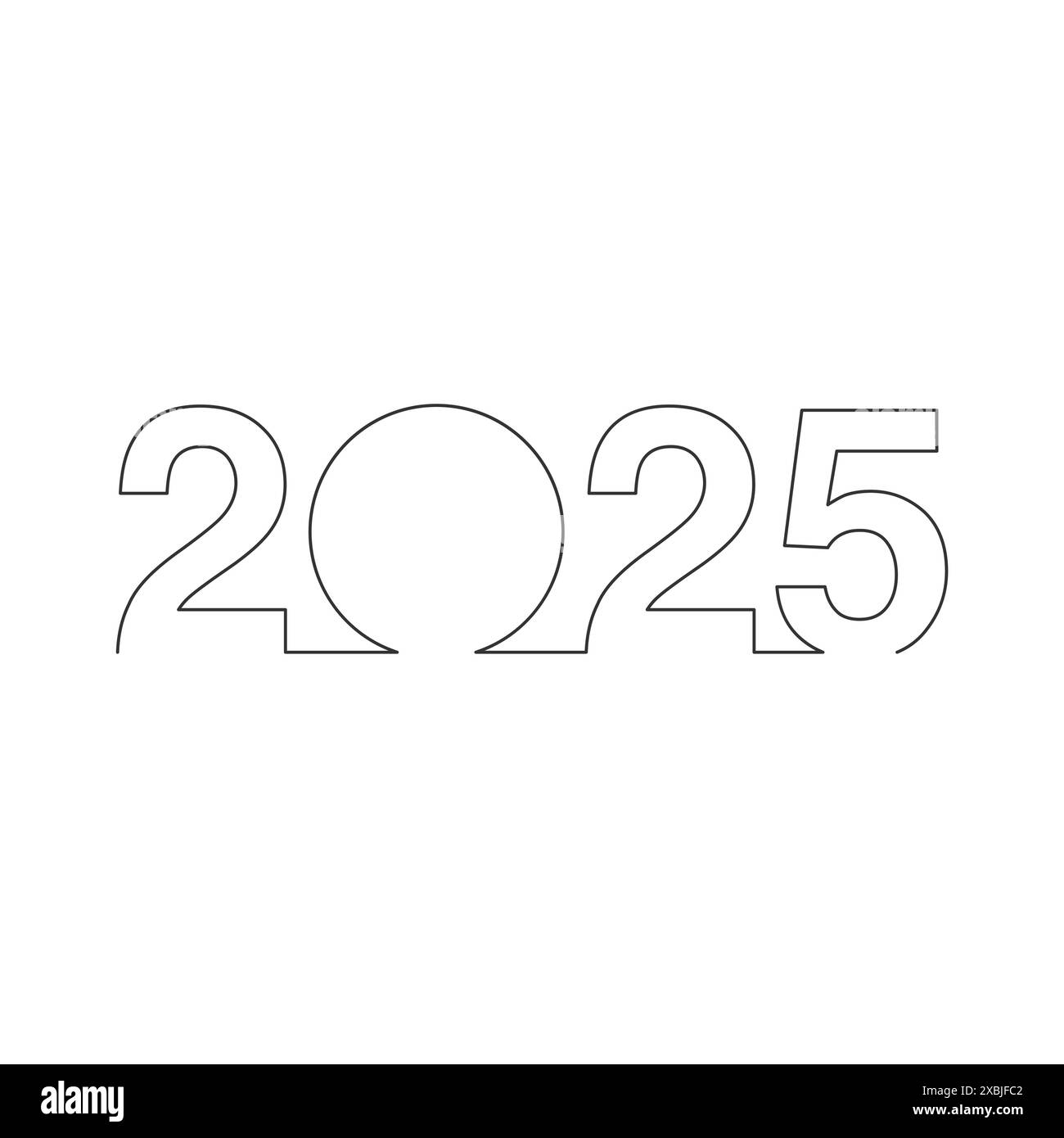 2025 New Year handwritten lettering. Continuous line drawing text for