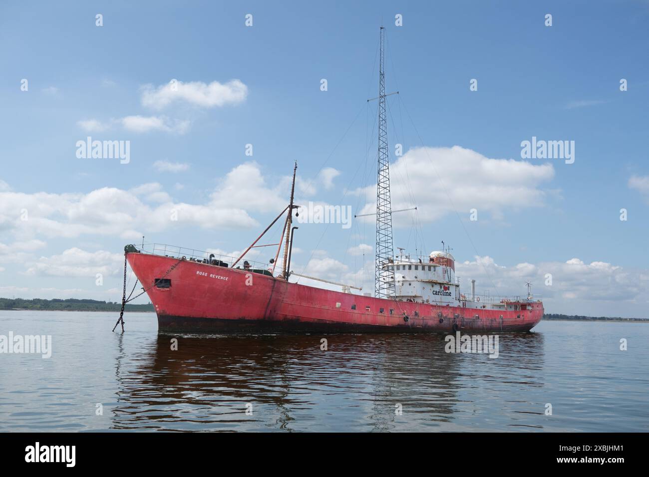 Radio Caroline ship Ross Revenge moored in the River Blackwater Essex