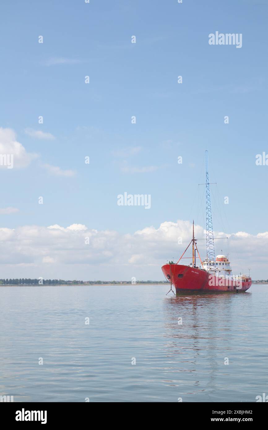Radio Caroline ship moored in the River Blackwater Essex England. 1964