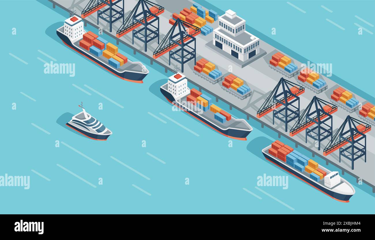 Marine terminal with cargo ships and cargo crane freight forwarding ...