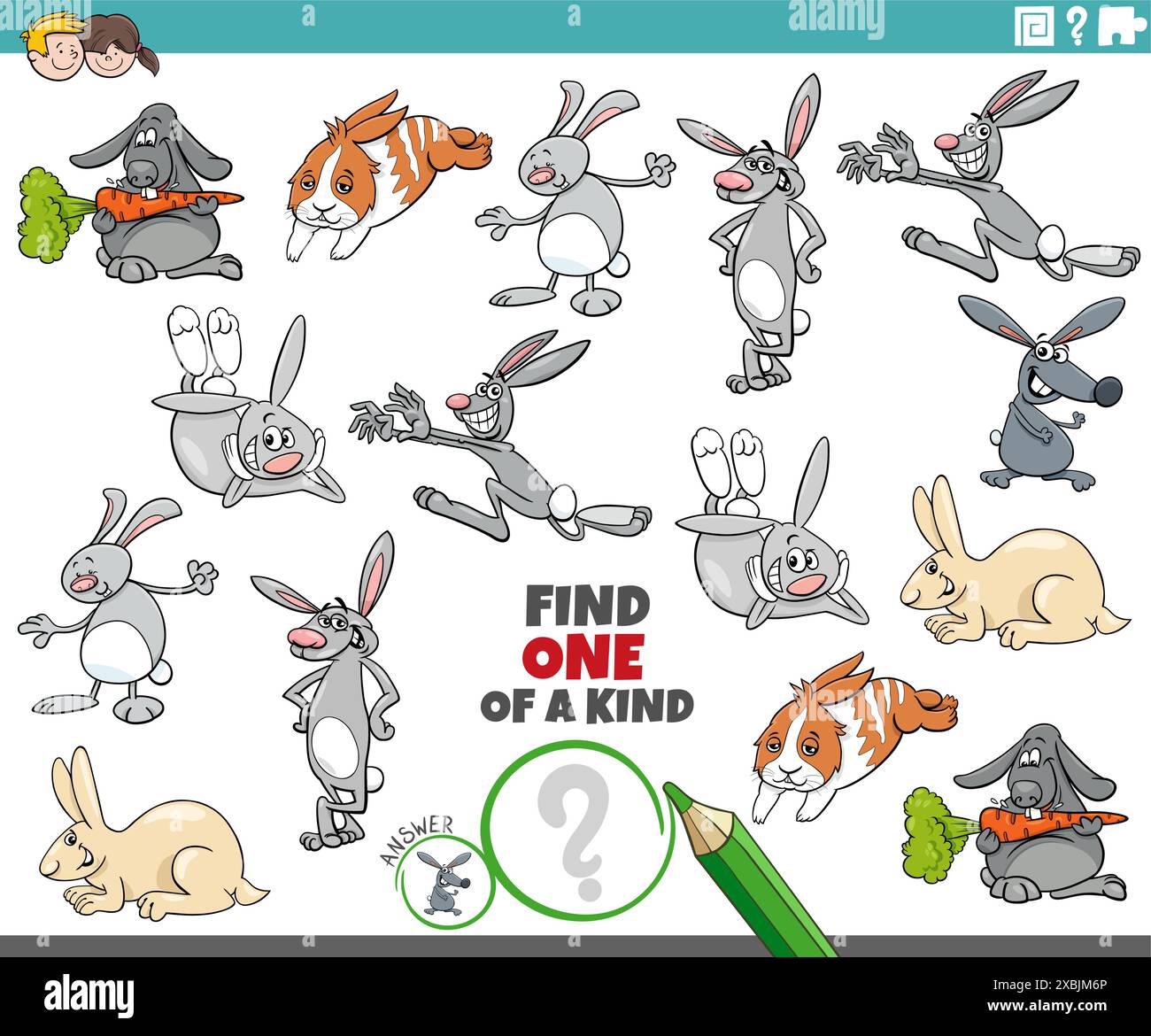 Cartoon illustration of find one of a kind picture educational activity ...