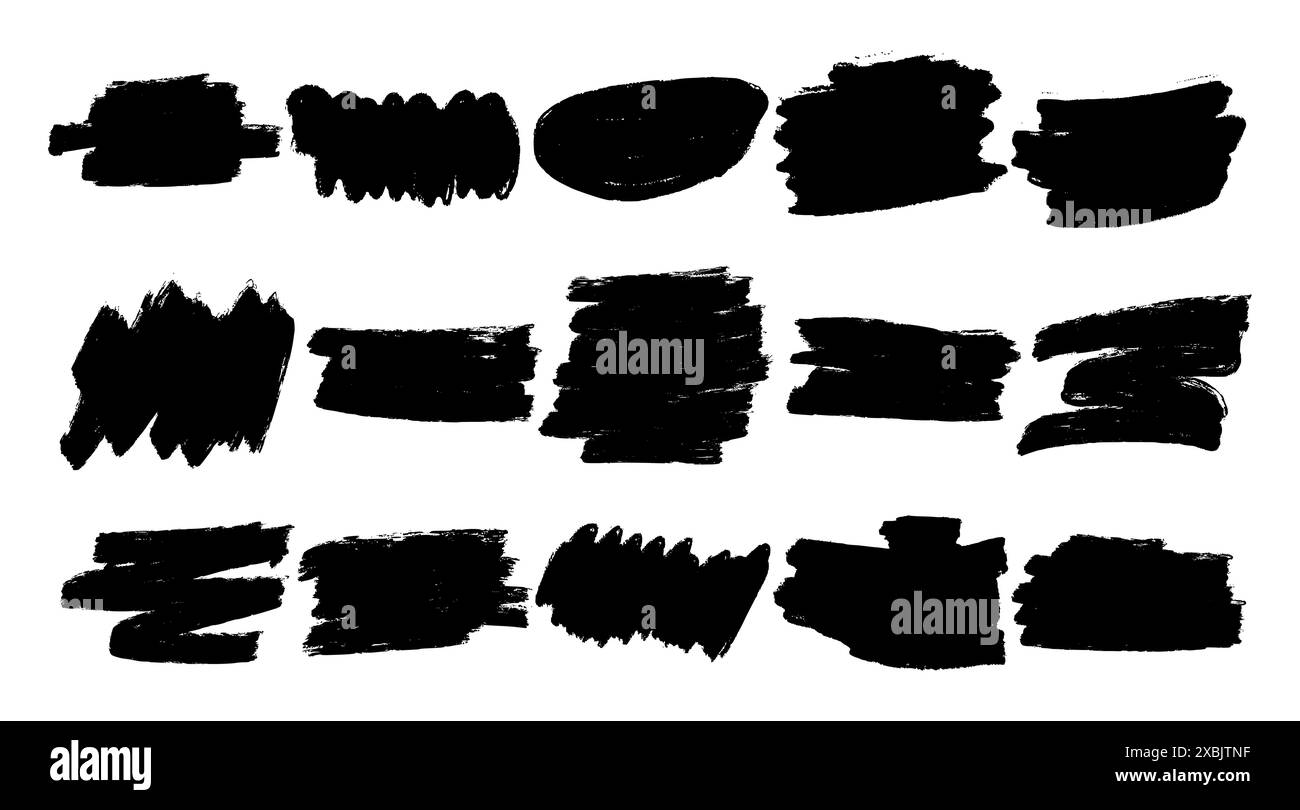 Set of hand-drawn black marker strokes with doodles. Rough, organic ...
