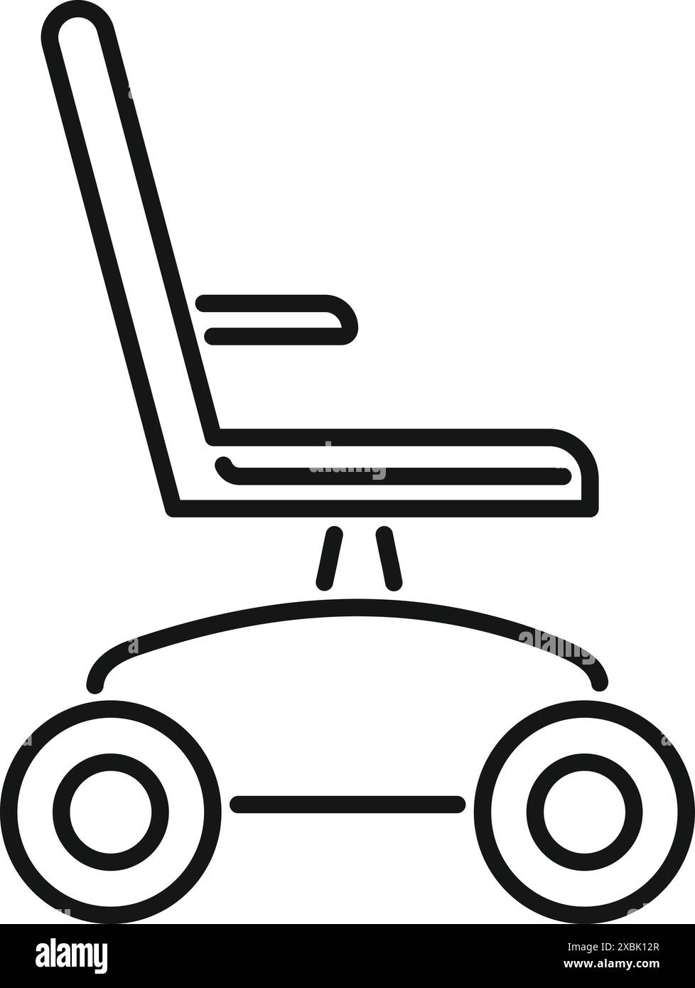 Simple line icon of an office chair with wheels, representing comfort