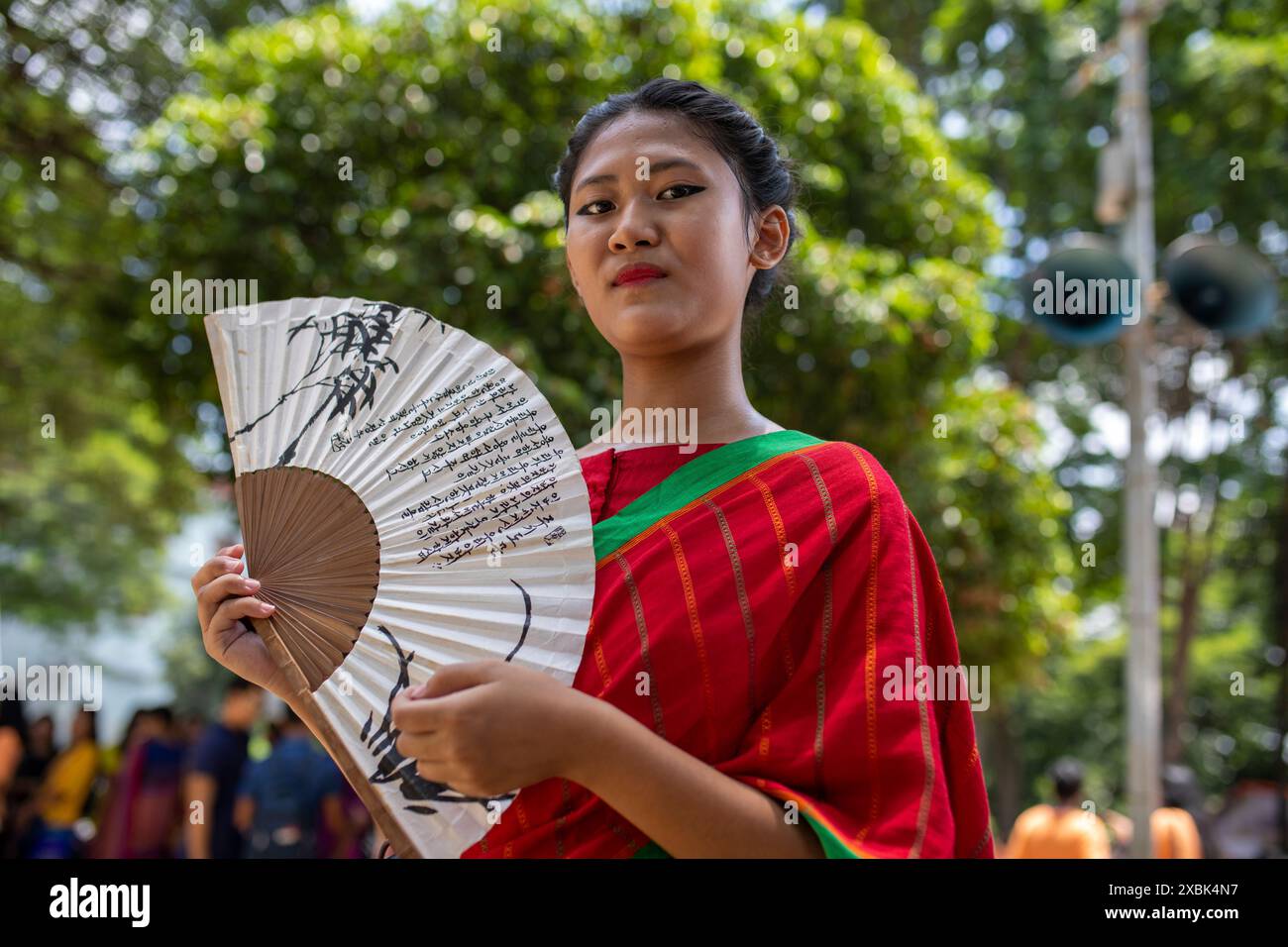 A tribe woman joined the event to mark the World Indigenous Day at the Central Shaheed Minar in Dhaka, Bangladesh. Stock Photo