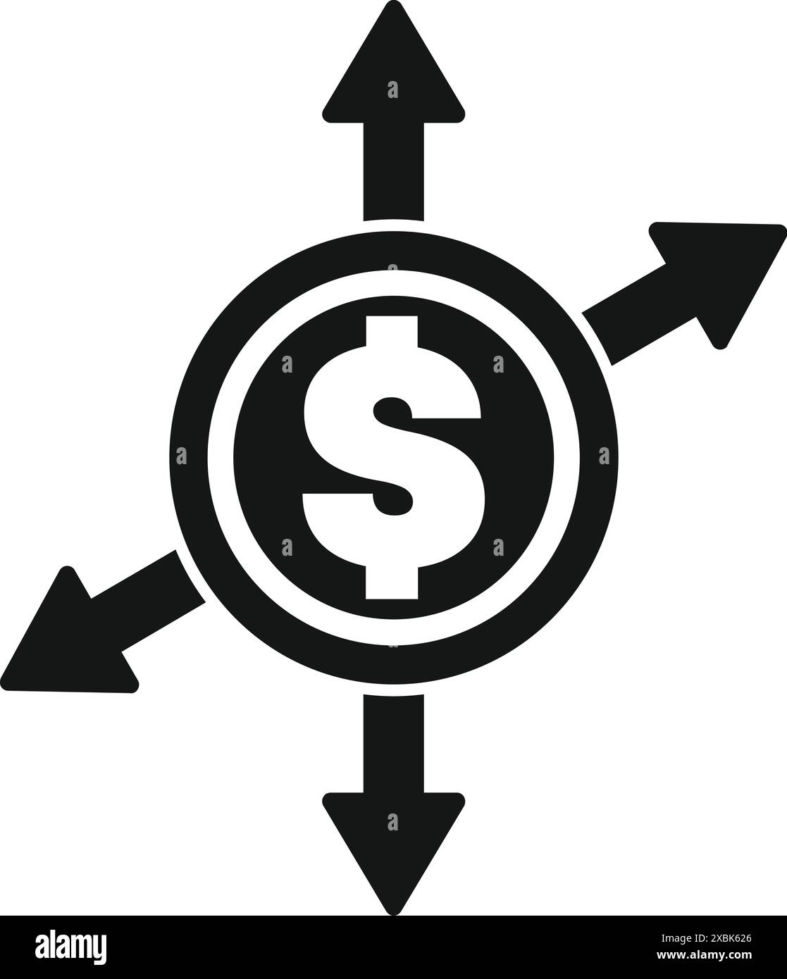Black and white icon of a dollar sign surrounded by arrows pointing up ...
