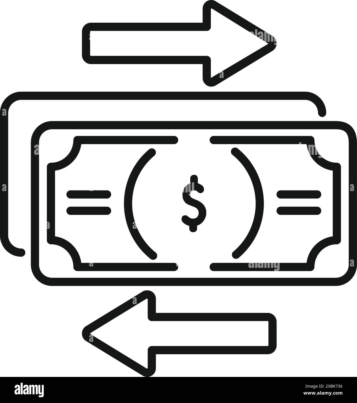 Simple linear icon representing money transferring back and forth Stock