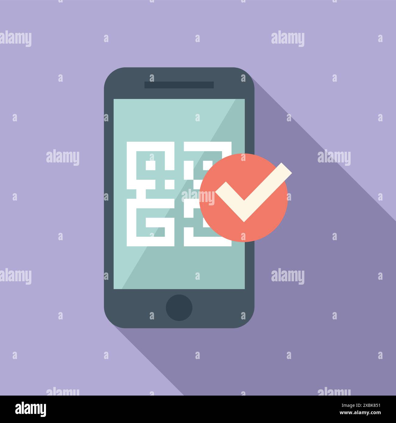 Smartphone is scanning a qr code, and a checkmark icon indicates a ...