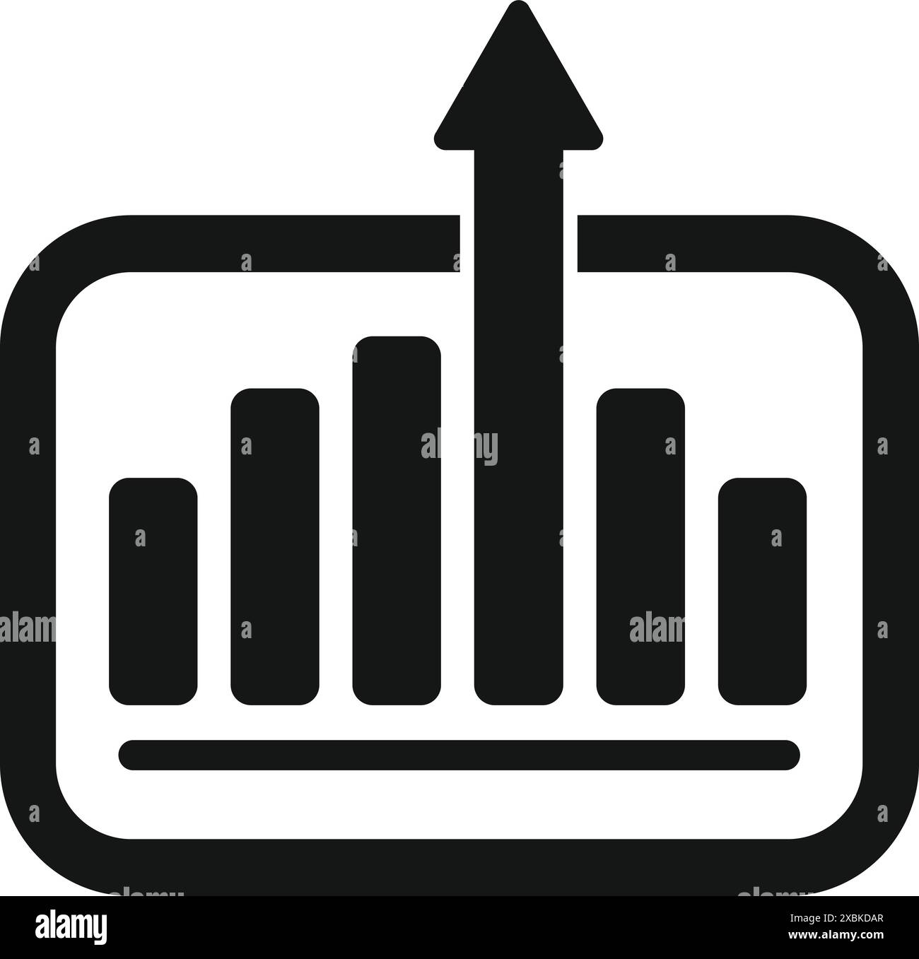 Black and white icon of a growing bar chart on a tablet screen with an ...