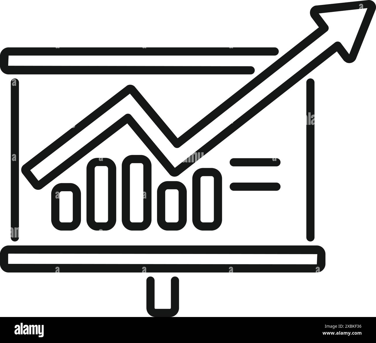 Line drawing of a flip chart with a growing arrow showing business ...