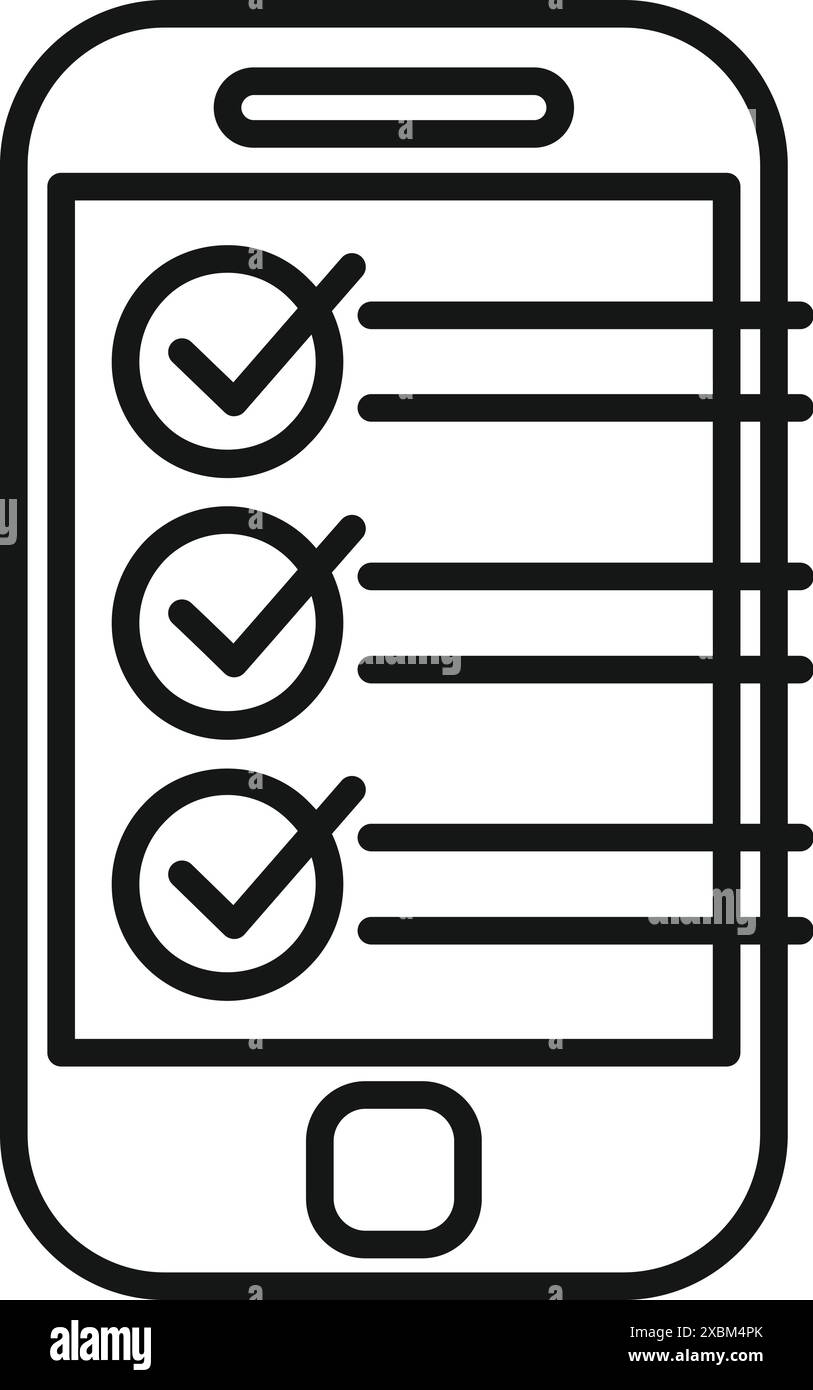 Smartphone is displaying a checklist with checked boxes, symbolizing completed tasks or goals Stock Vector