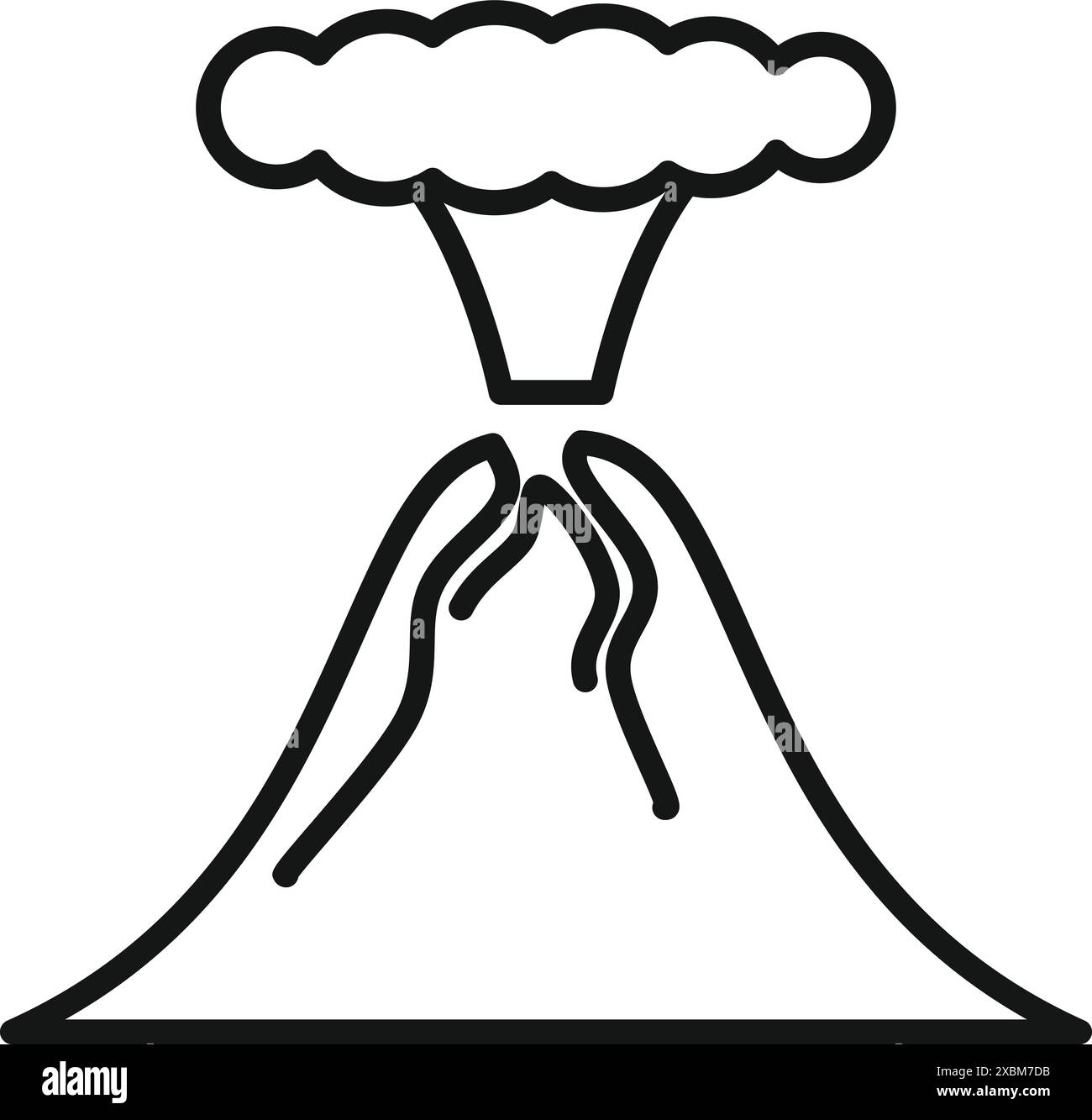 Simple line icon of a volcano erupting with a smoke cloud, perfect for ...