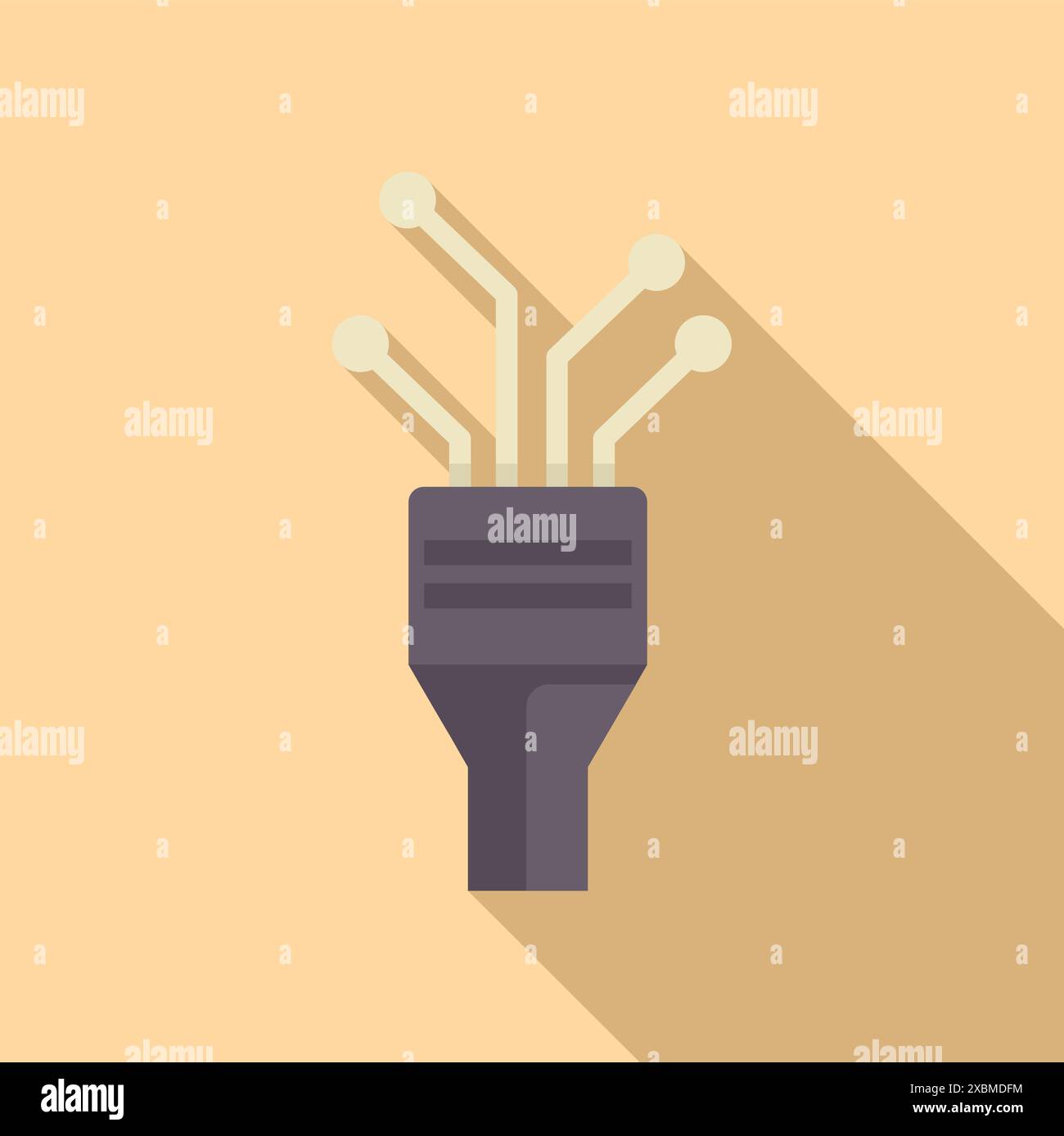 Electronic microchip connecting with wires spreading data flow, flat design icon with long shadow Stock Vector