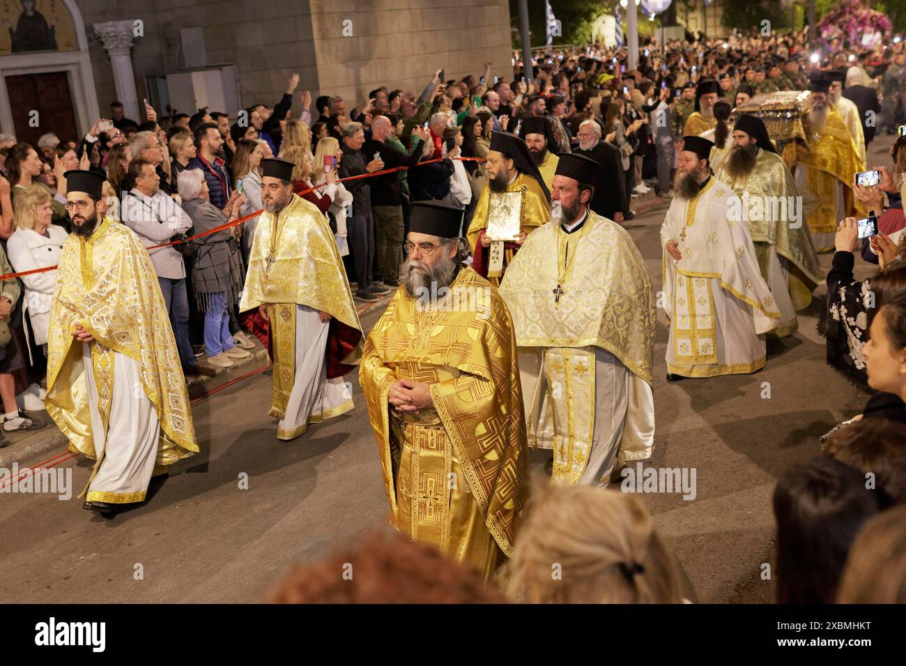 Greek Orthodox Good Friday procession, presbyters in liturgical vestments, Cathedral of the