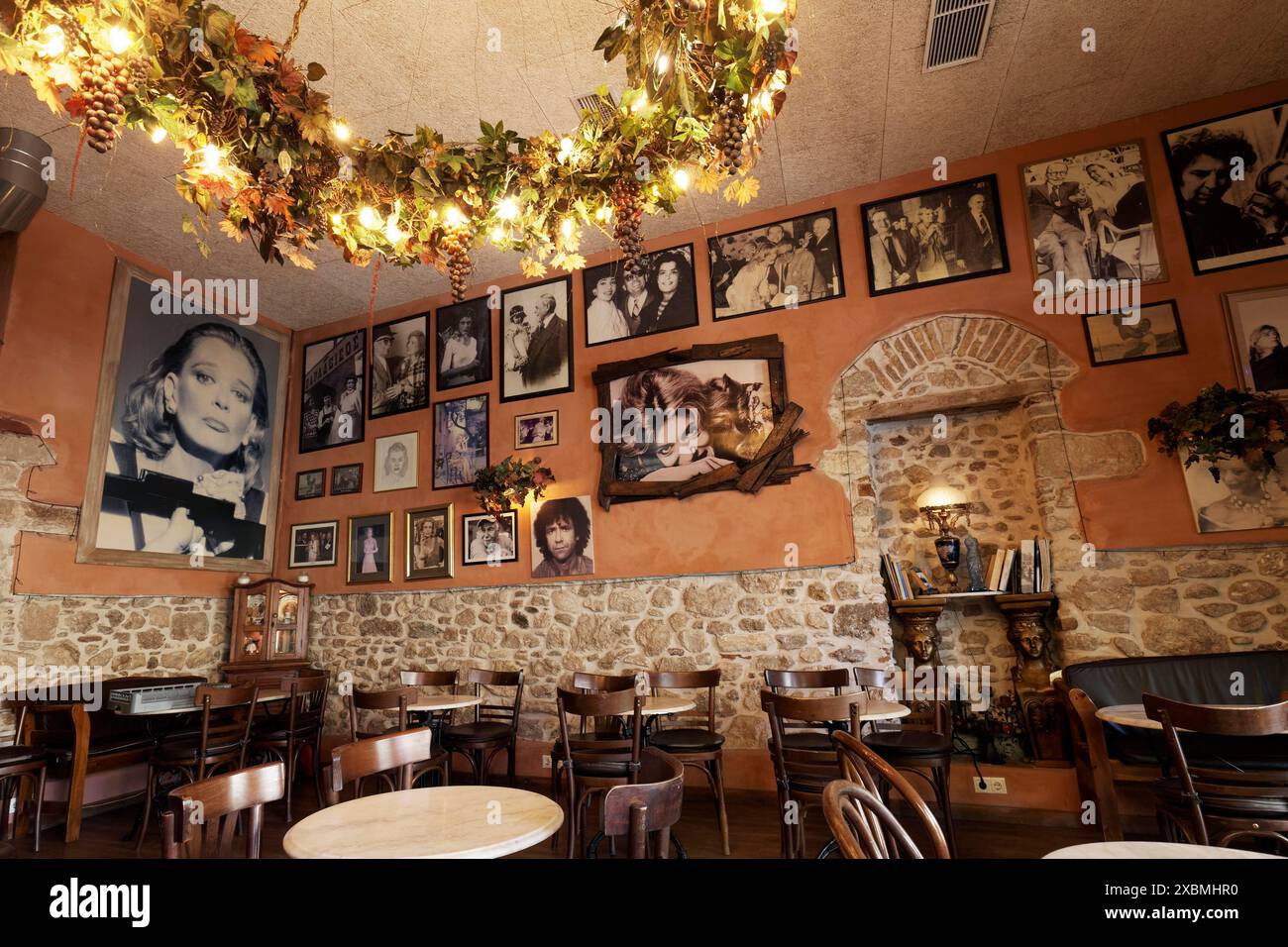 Melina Mercouri Cafe, retro-style bistro, walls decorated with photos of the Greek actress and politician, Plaka Old Town, Athens, Greece Stock Photo