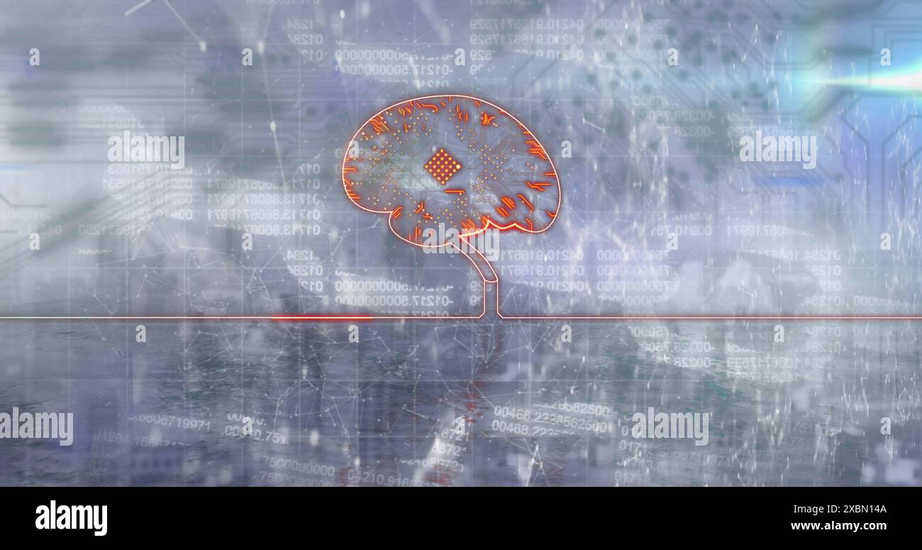Image of human brain formed with computer circuit board and data processing over blockchain Stock Photo