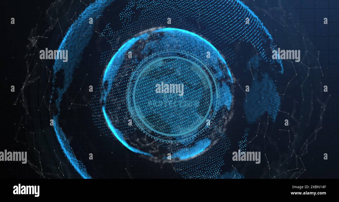 Image of digital data processing over globe Stock Photo