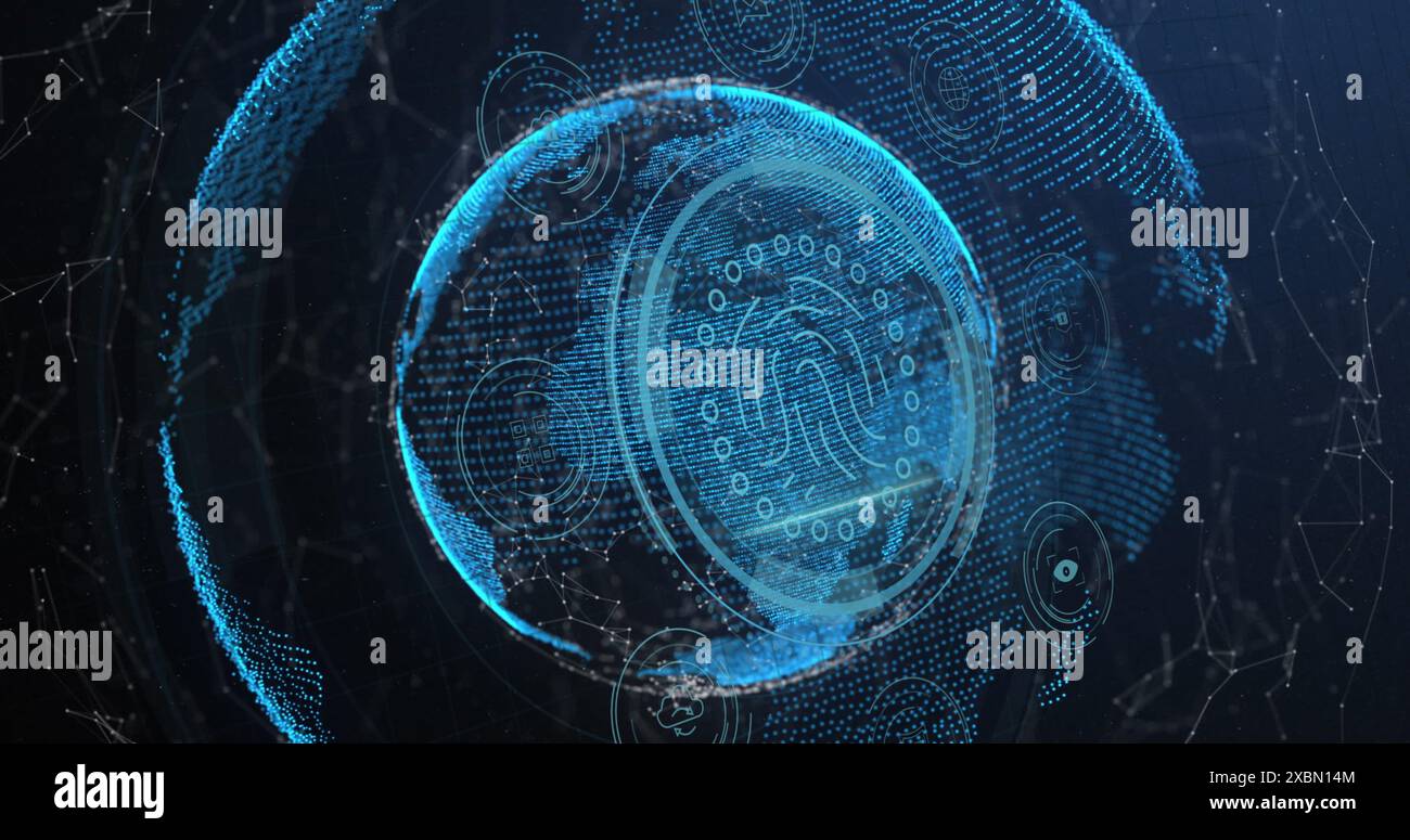 Image of digital data processing over globe Stock Photo