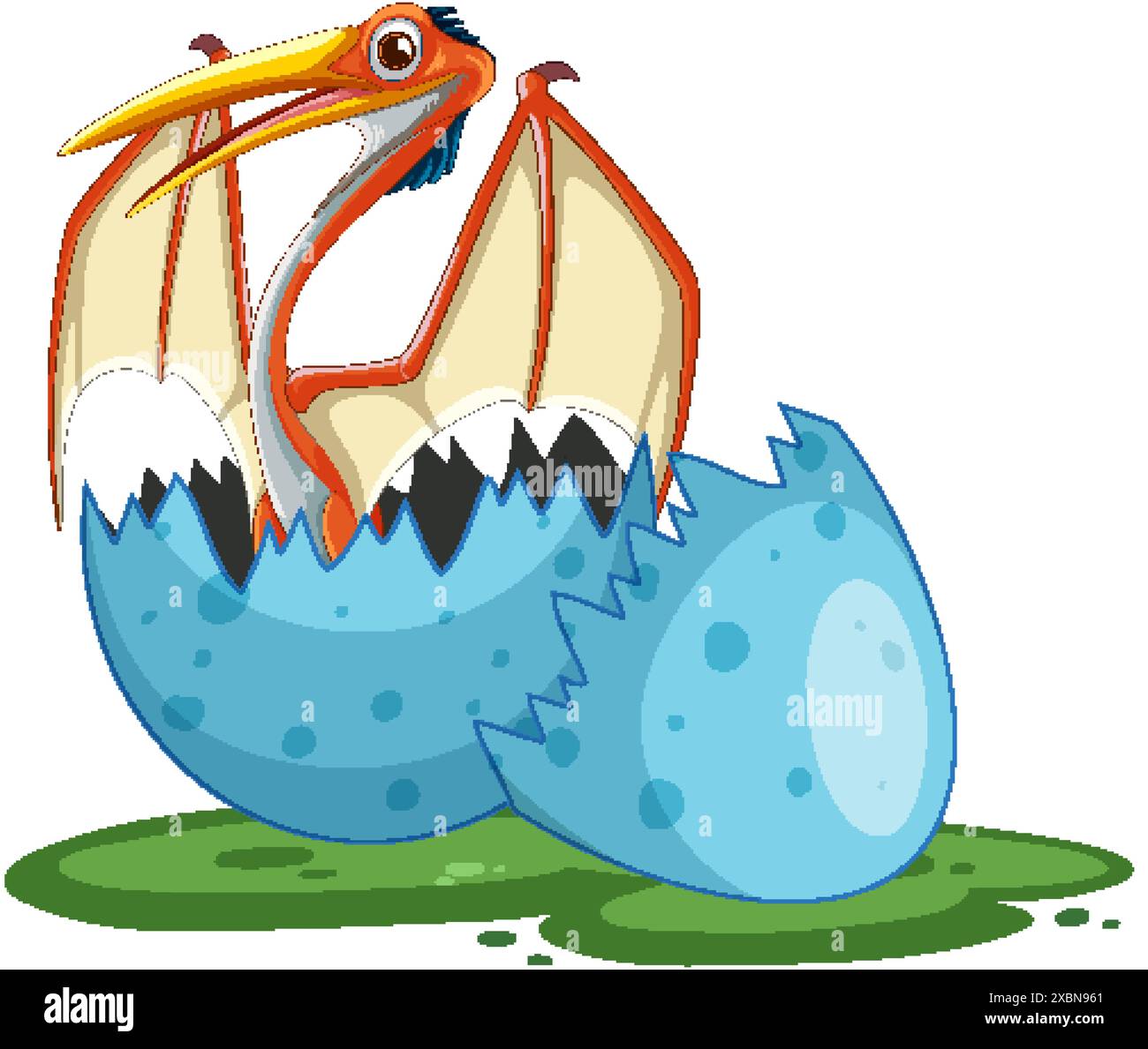A baby dinosaur emerging from a blue egg Stock Vector