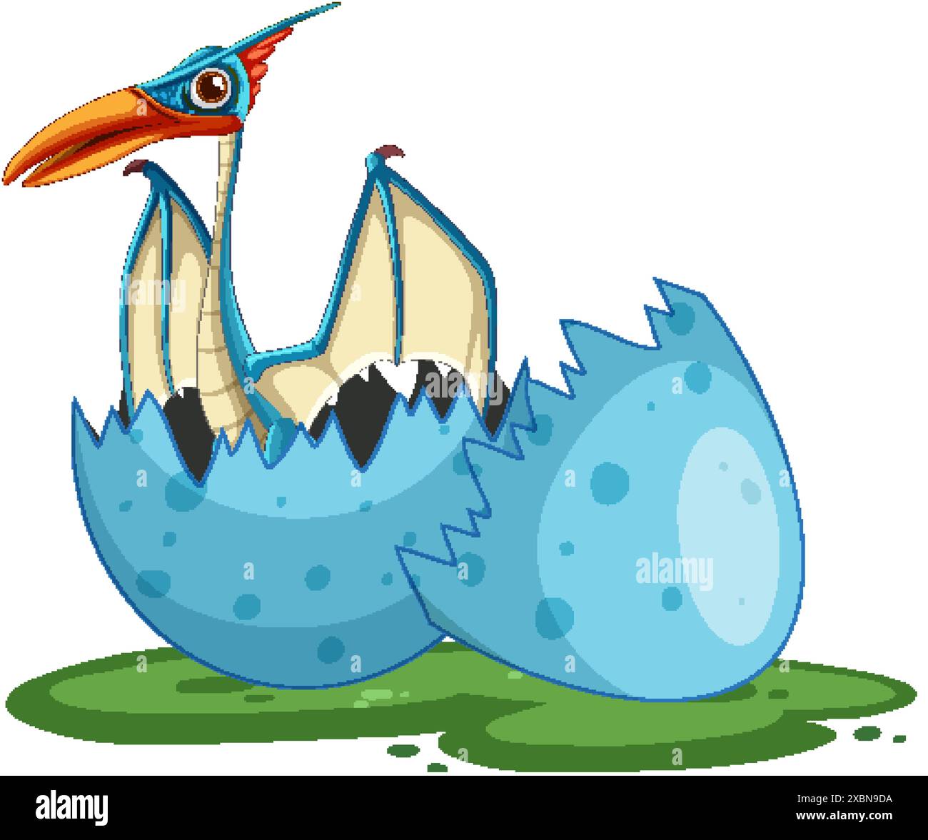 A baby dinosaur emerging from a blue egg Stock Vector