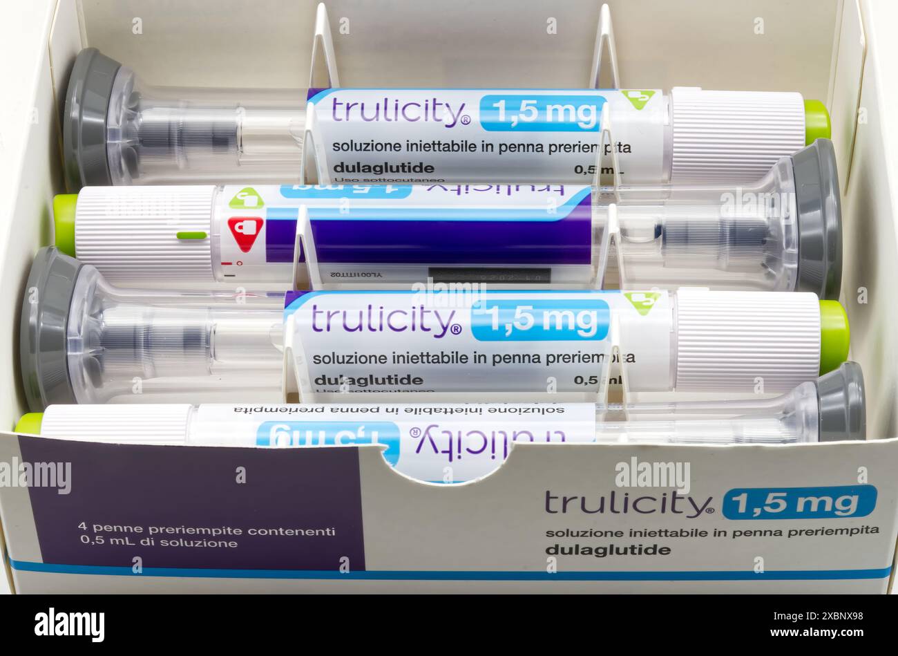 Bologna - Italy - June 6, 2024: Trulicity is a once-weekly injectable medication by Lilly for adults with type 2 diabetes. Stock Photo