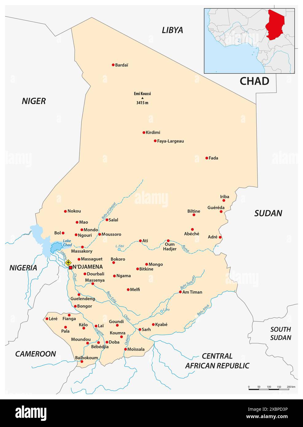 Simple Map Of The African State Of Chad Stock Photo Alamy Simple Map Of The African State Of Chad 2XBPD3P 