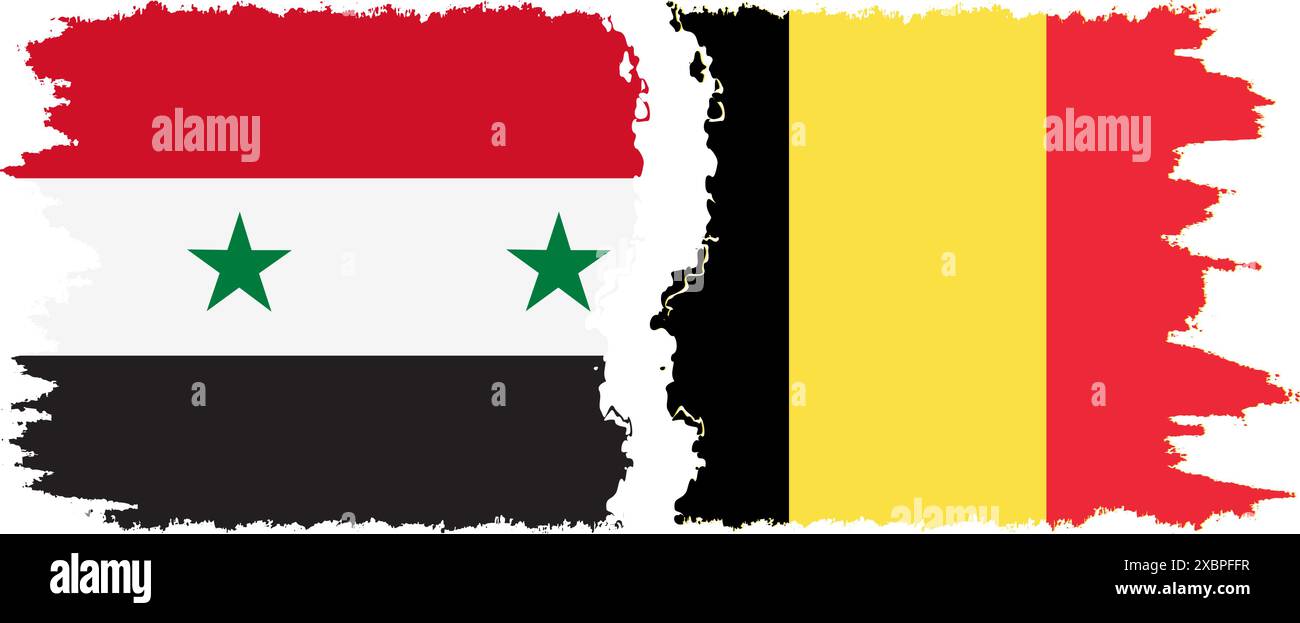 Belgium and Syria grunge flags connection, vector Stock Vector
